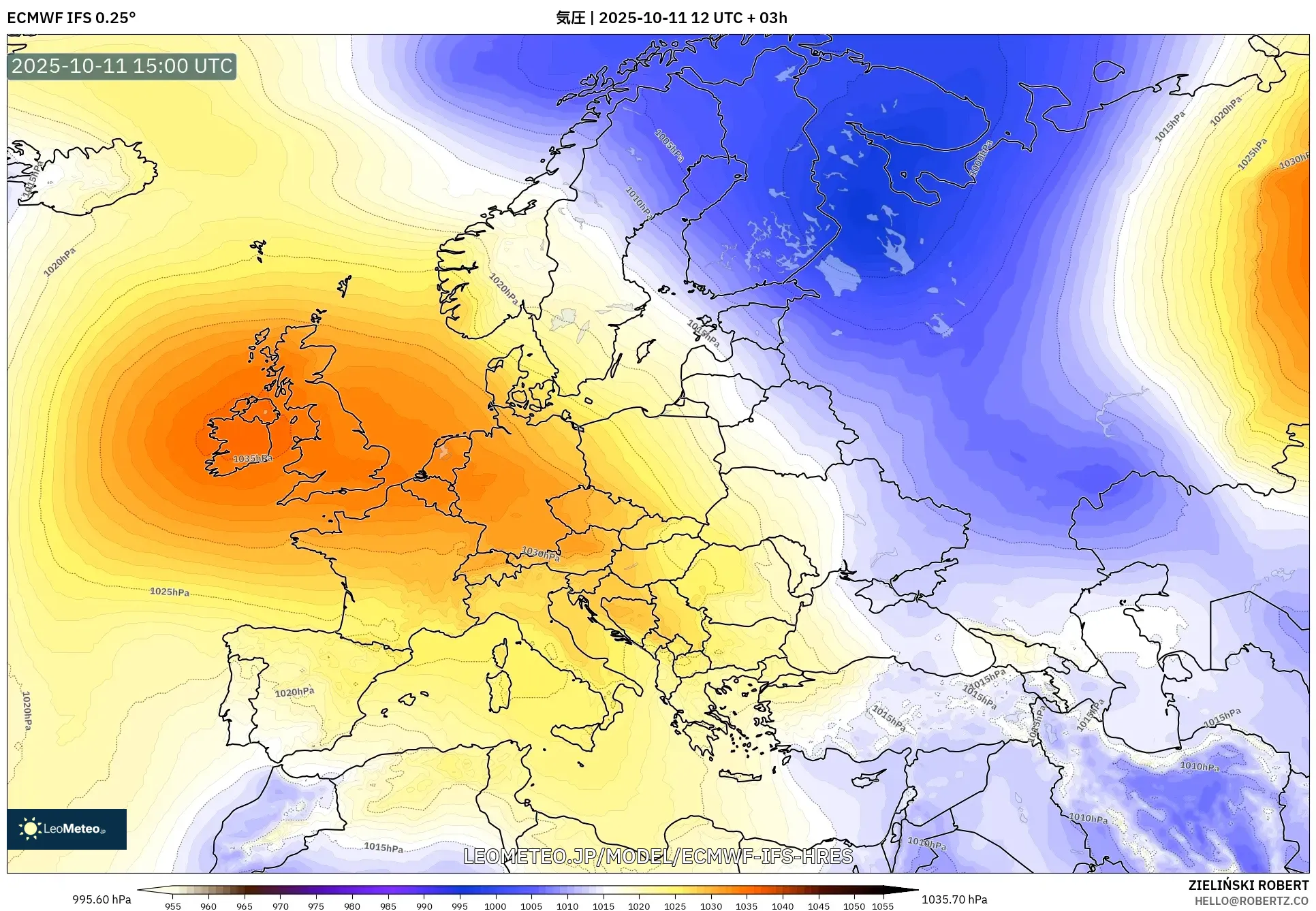 ECMWF IFS 0.25° model - ヨーロッパ, 気圧
