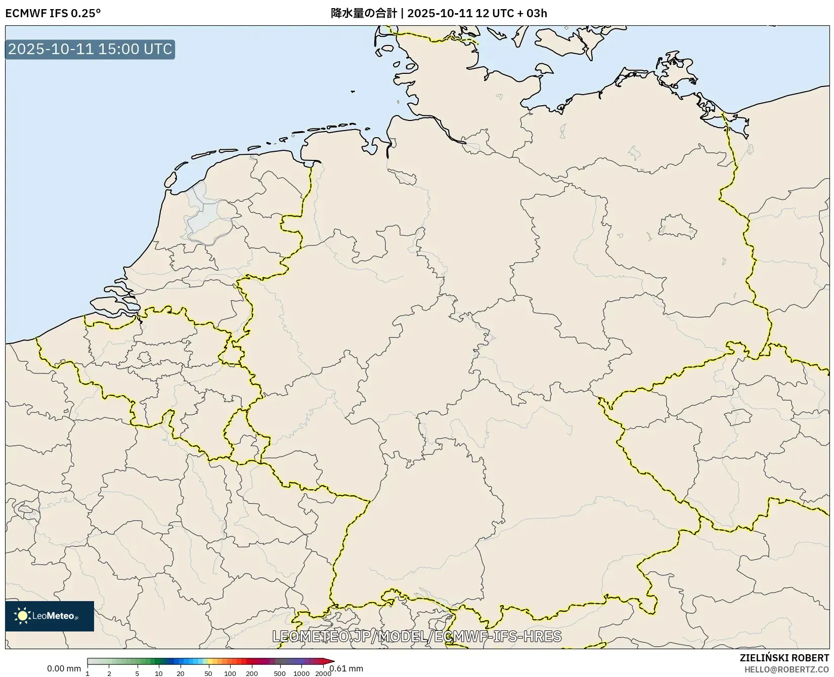 ECMWF IFS 0.25° model - ドイツ, 降水量の合計 ECMWF IFS 0.25° model - ドイツ, 降水量の合計