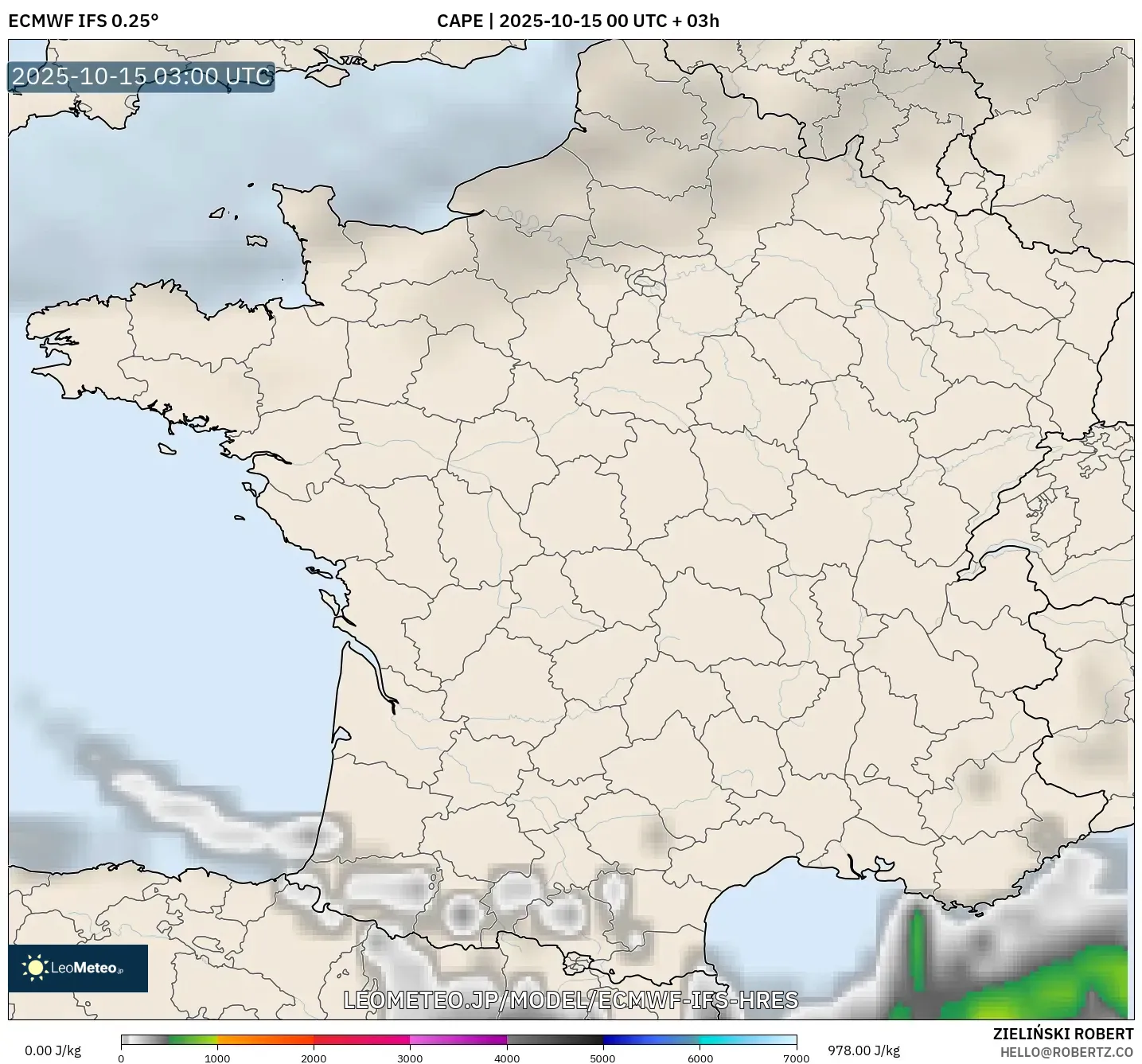 ECMWF IFS 0.25° model - フランス, CAPE