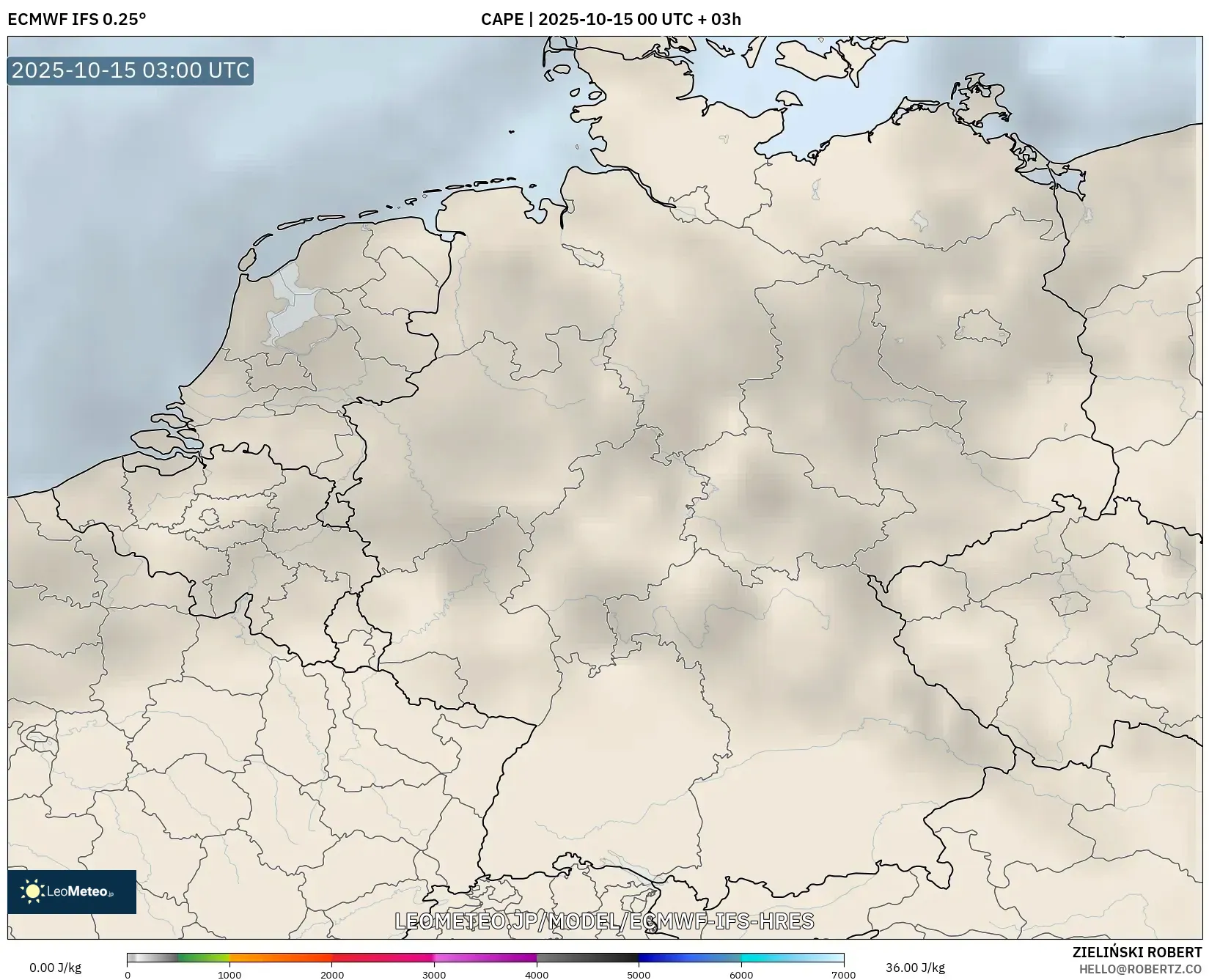 ECMWF IFS 0.25° model - ドイツ, CAPE ECMWF IFS 0.25° model - ドイツ, CAPE