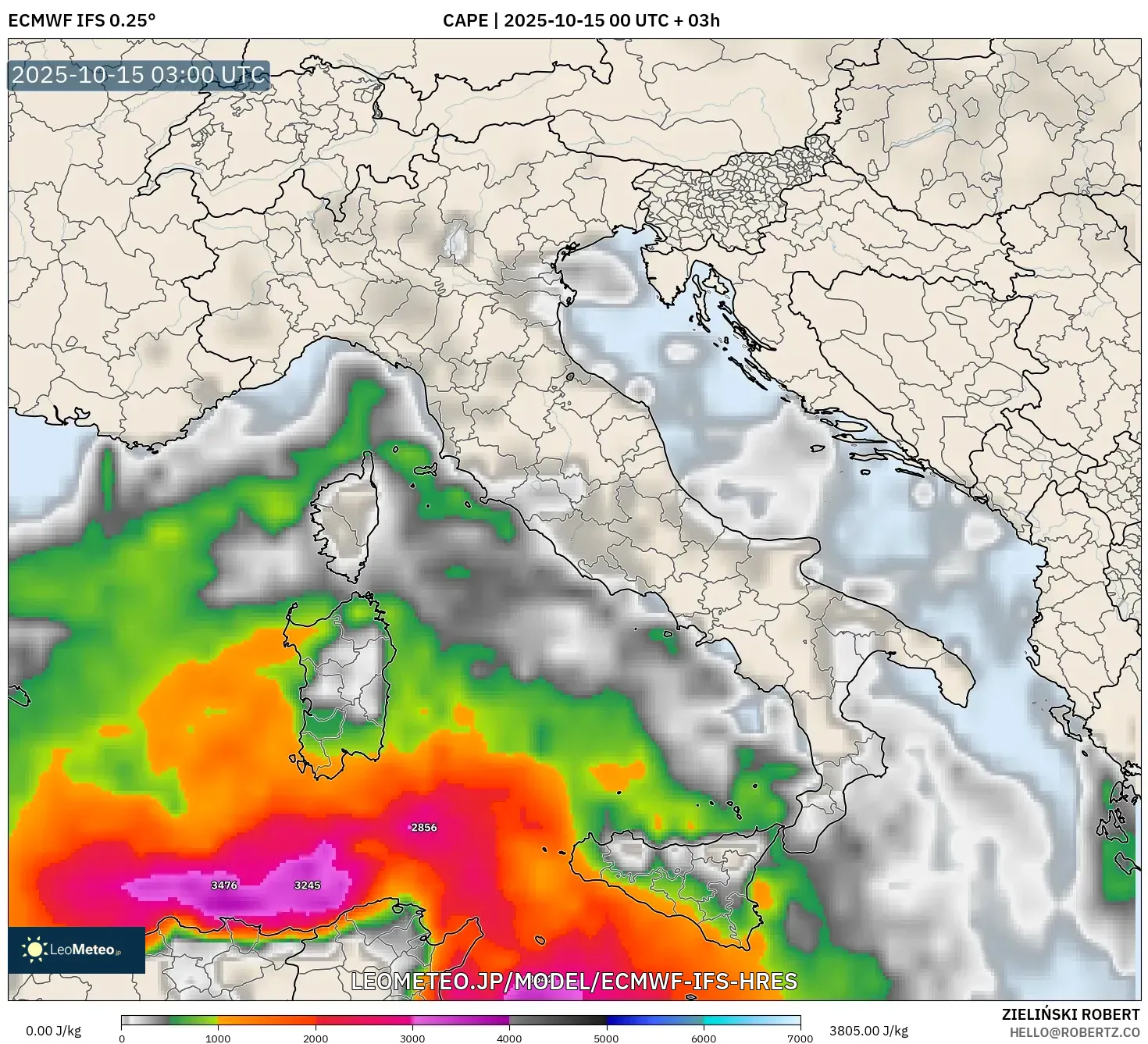 ECMWF IFS 0.25° model - イタリア, CAPE