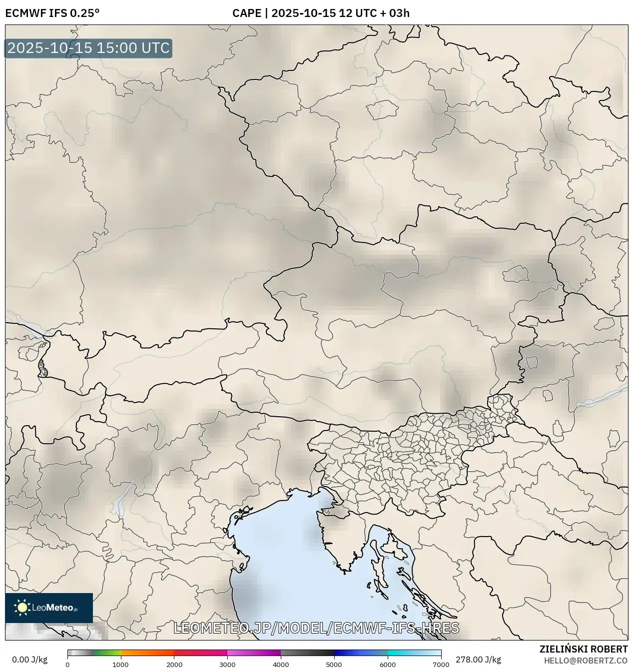 ECMWF IFS 0.25° model - オーストリア, CAPE ECMWF IFS 0.25° model - オーストリア, CAPE