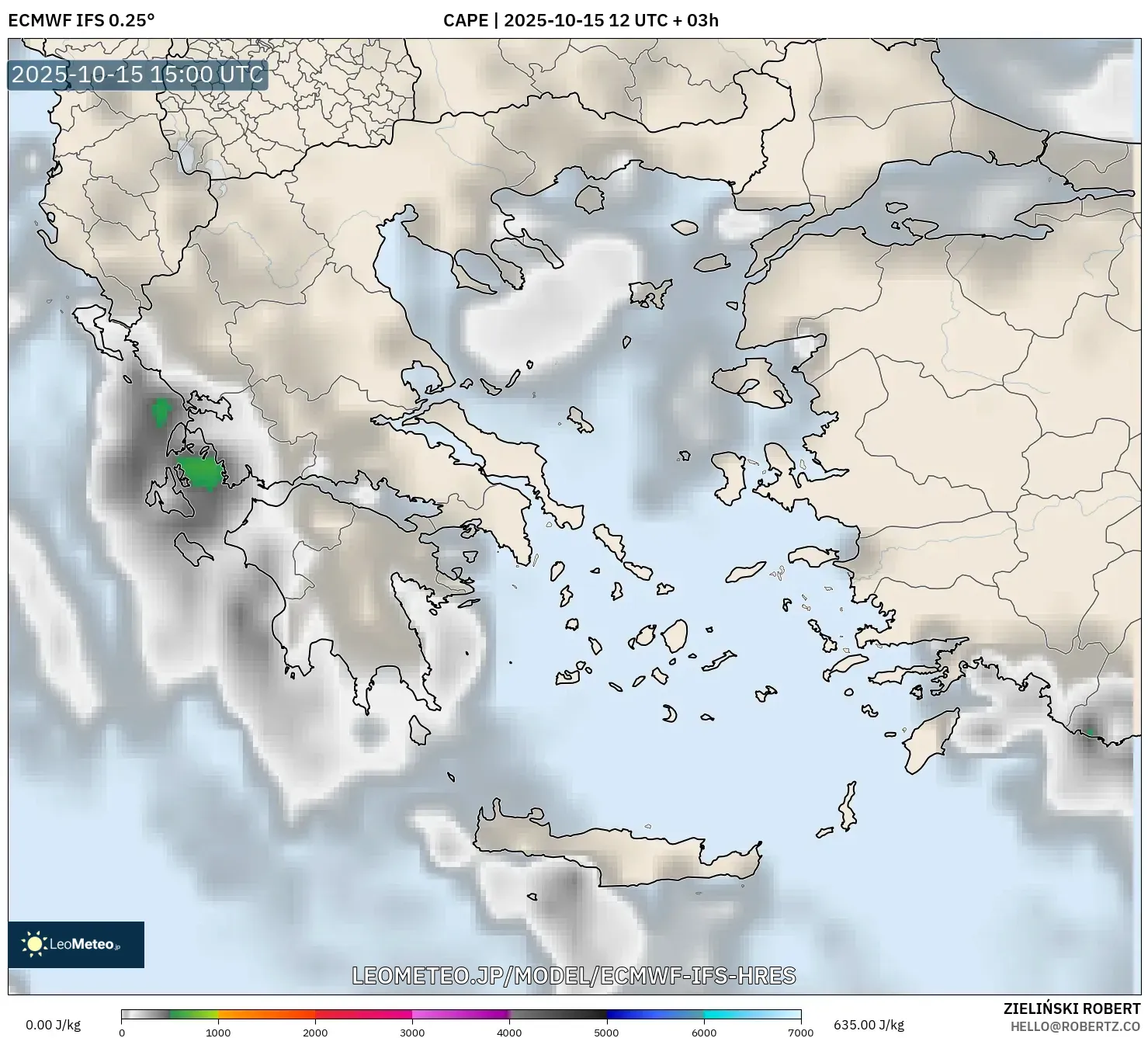 ECMWF IFS 0.25° model - ギリシャ, CAPE ECMWF IFS 0.25° model - ギリシャ, CAPE