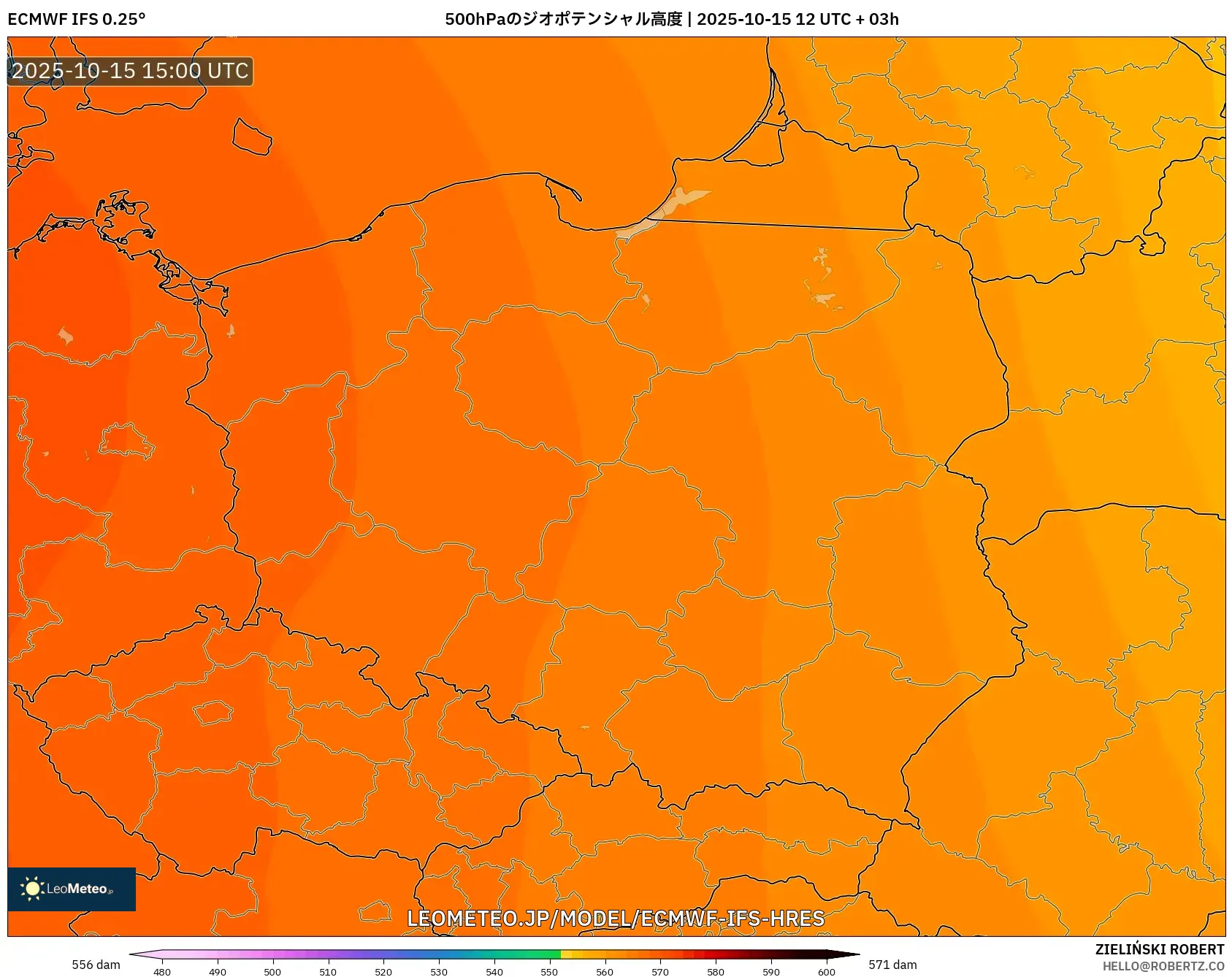 ECMWF IFS 0.25° model - ポーランド, 500hPaのジオポテンシャル高度 ECMWF IFS 0.25° model - ポーランド, 500hPaのジオポテンシャル高度