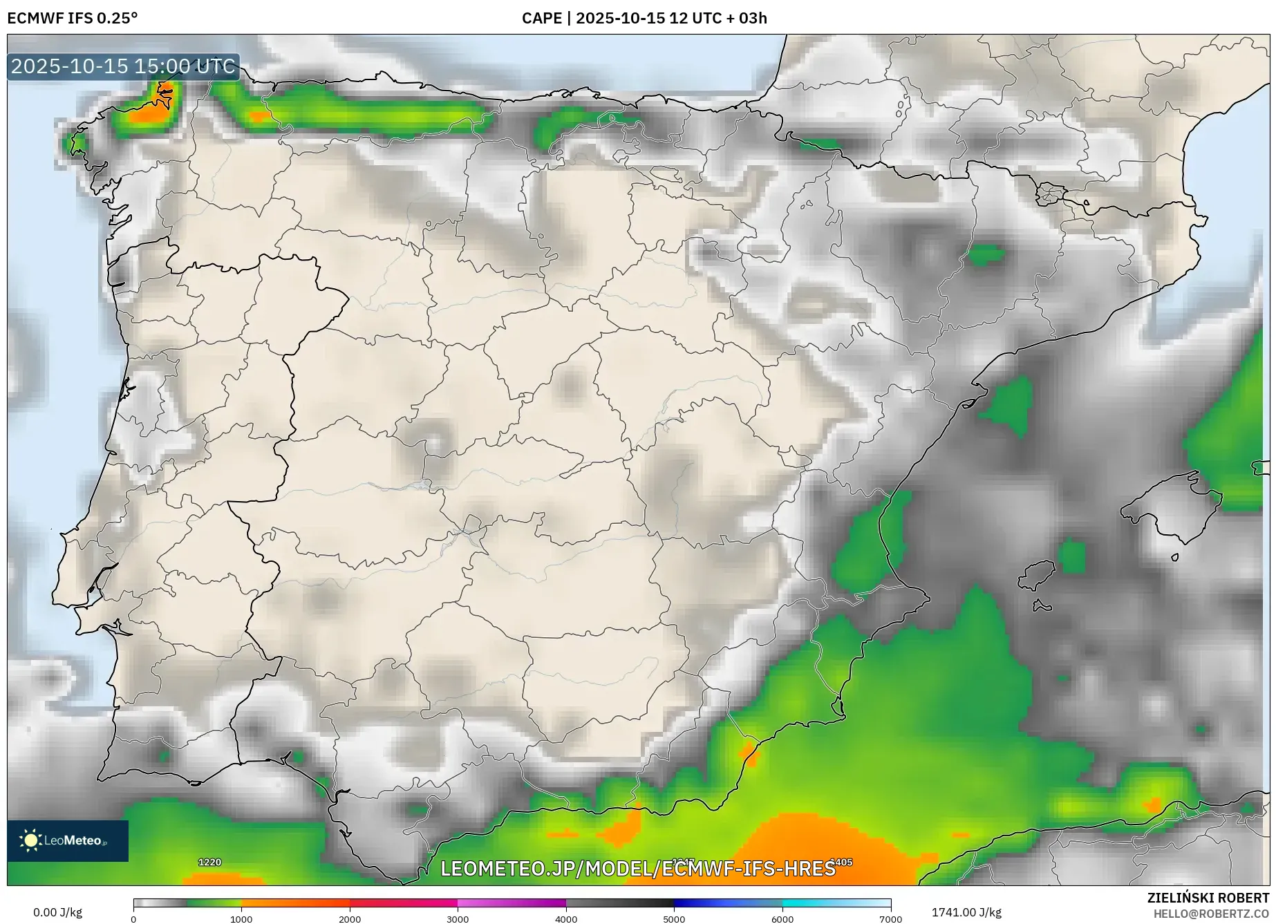ECMWF IFS 0.25° model - スペイン, CAPE ECMWF IFS 0.25° model - スペイン, CAPE