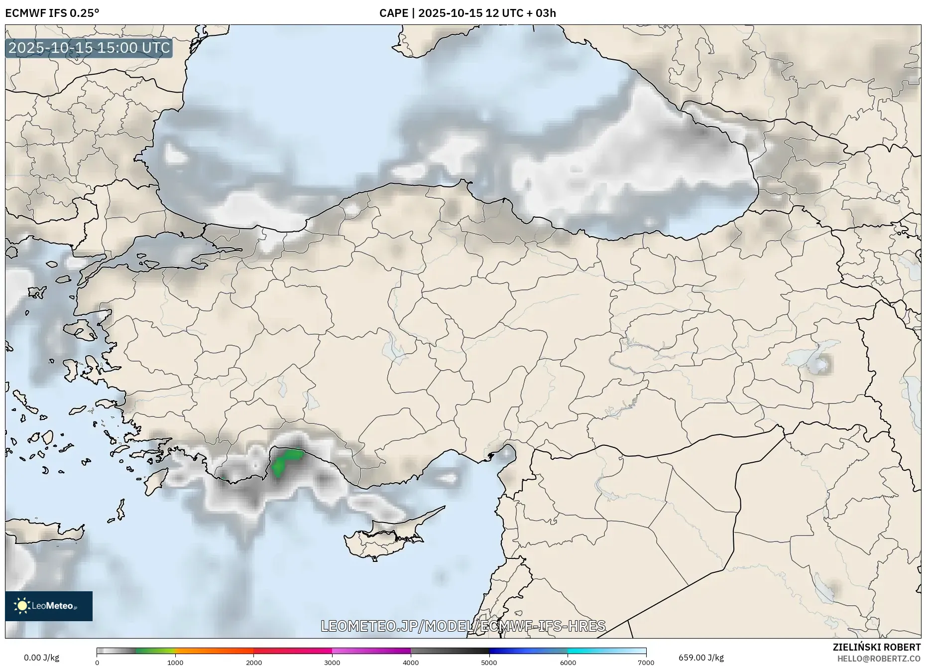 ECMWF IFS 0.25° model - トルコ, CAPE ECMWF IFS 0.25° model - トルコ, CAPE