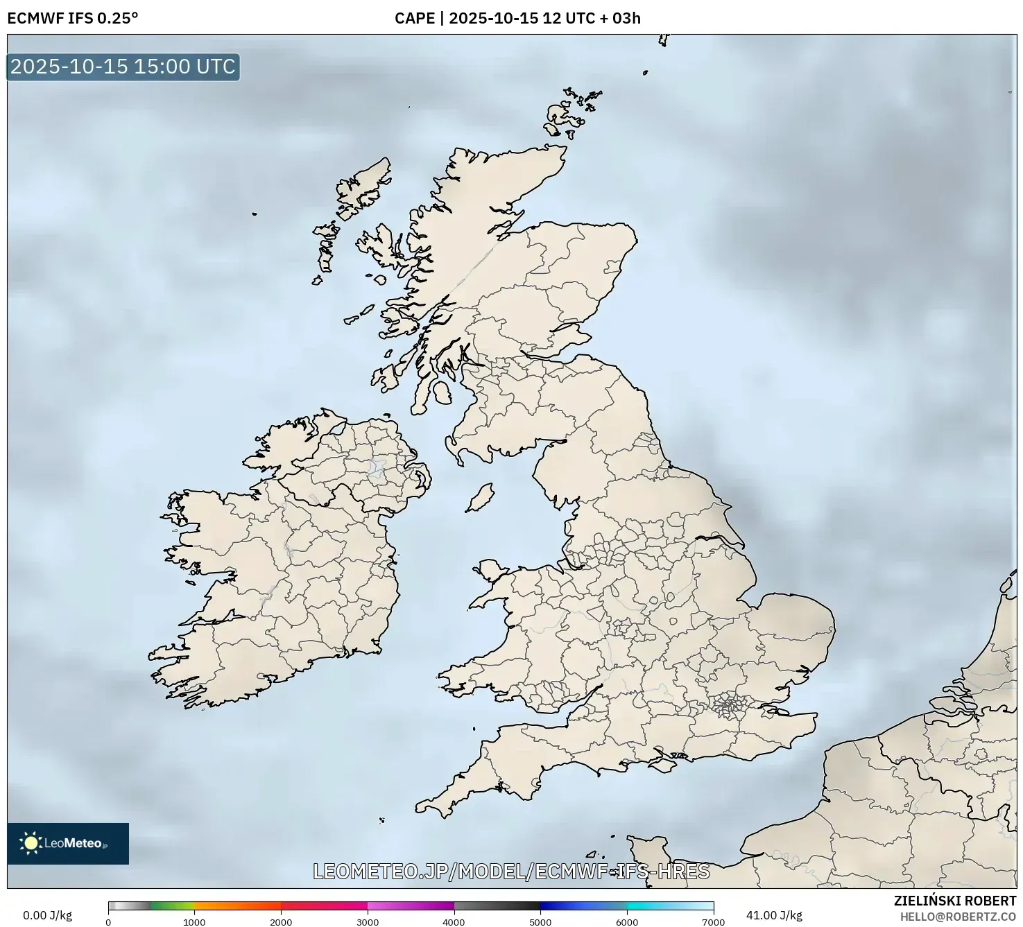 ECMWF IFS 0.25° model - イギリス, CAPE ECMWF IFS 0.25° model - イギリス, CAPE