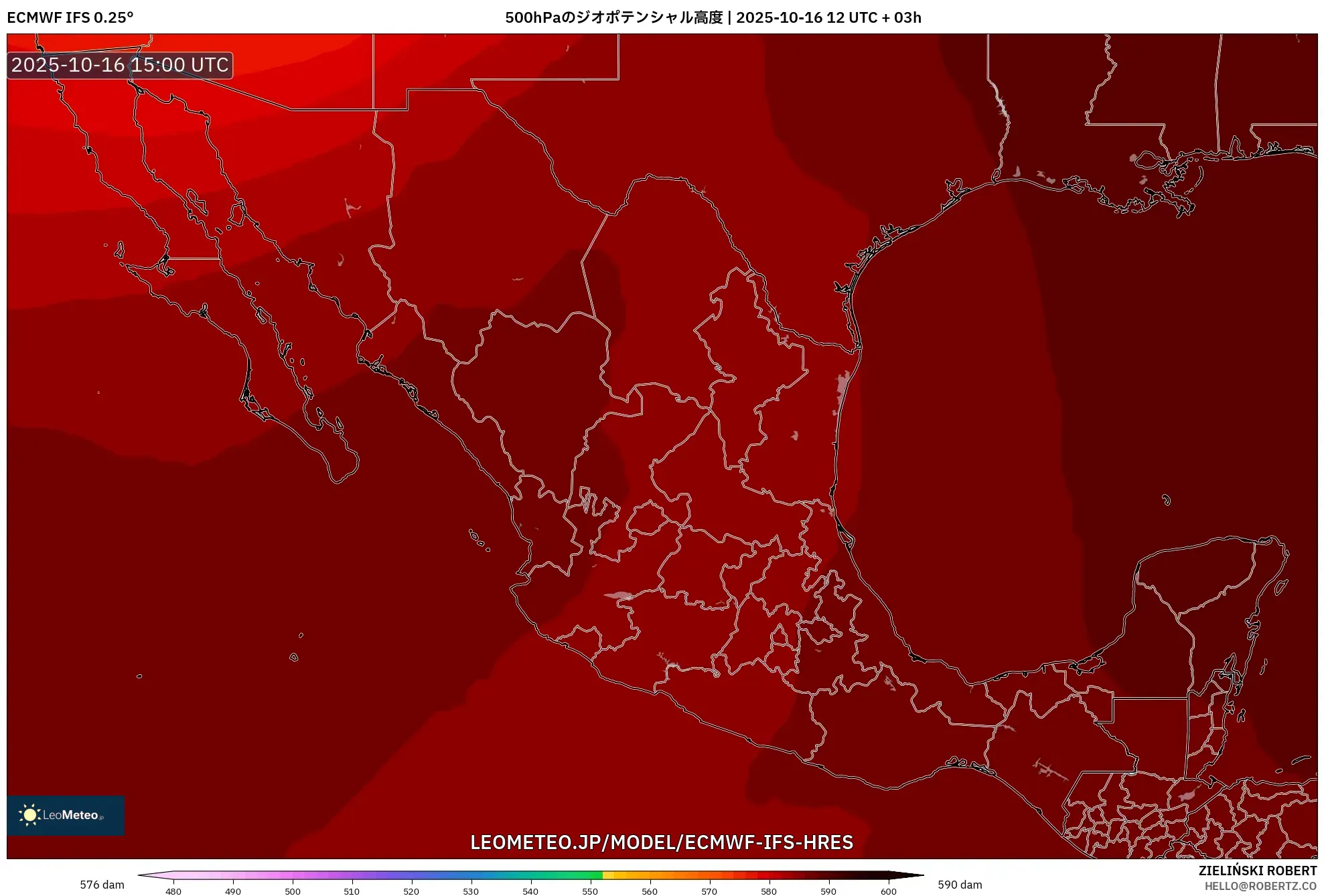 ECMWF IFS 0.25° model - メキシコ, 500hPaのジオポテンシャル高度 ECMWF IFS 0.25° model - メキシコ, 500hPaのジオポテンシャル高度