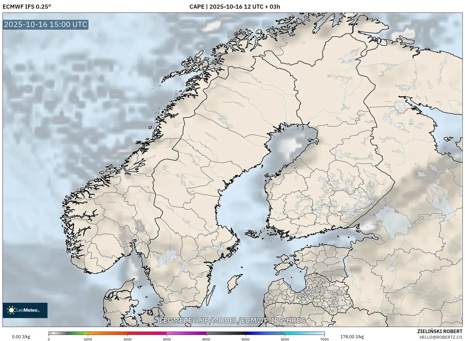 ECMWF IFS 0.25° model - スカンジナビア, CAPE ECMWF IFS 0.25° model - スカンジナビア, CAPE