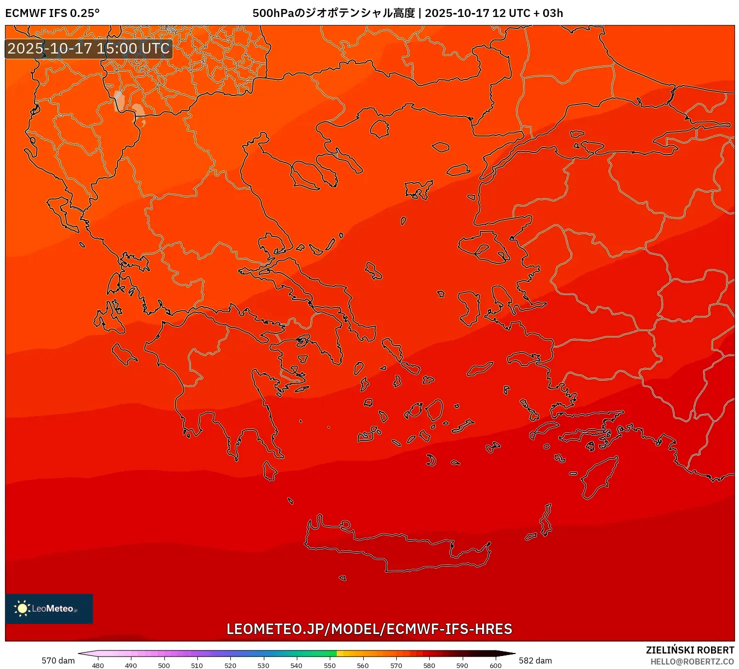 ECMWF IFS 0.25° model - ギリシャ, 500hPaのジオポテンシャル高度 ECMWF IFS 0.25° model - ギリシャ, 500hPaのジオポテンシャル高度