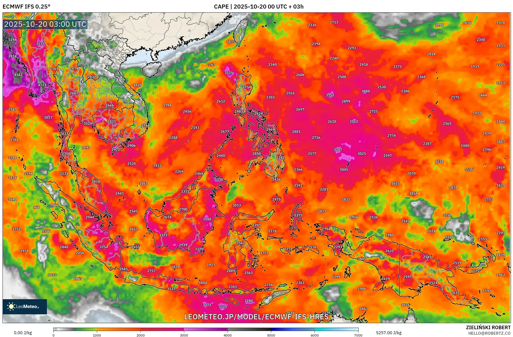 ECMWF IFS 0.25° model - 東南アジア, CAPE ECMWF IFS 0.25° model - 東南アジア, CAPE