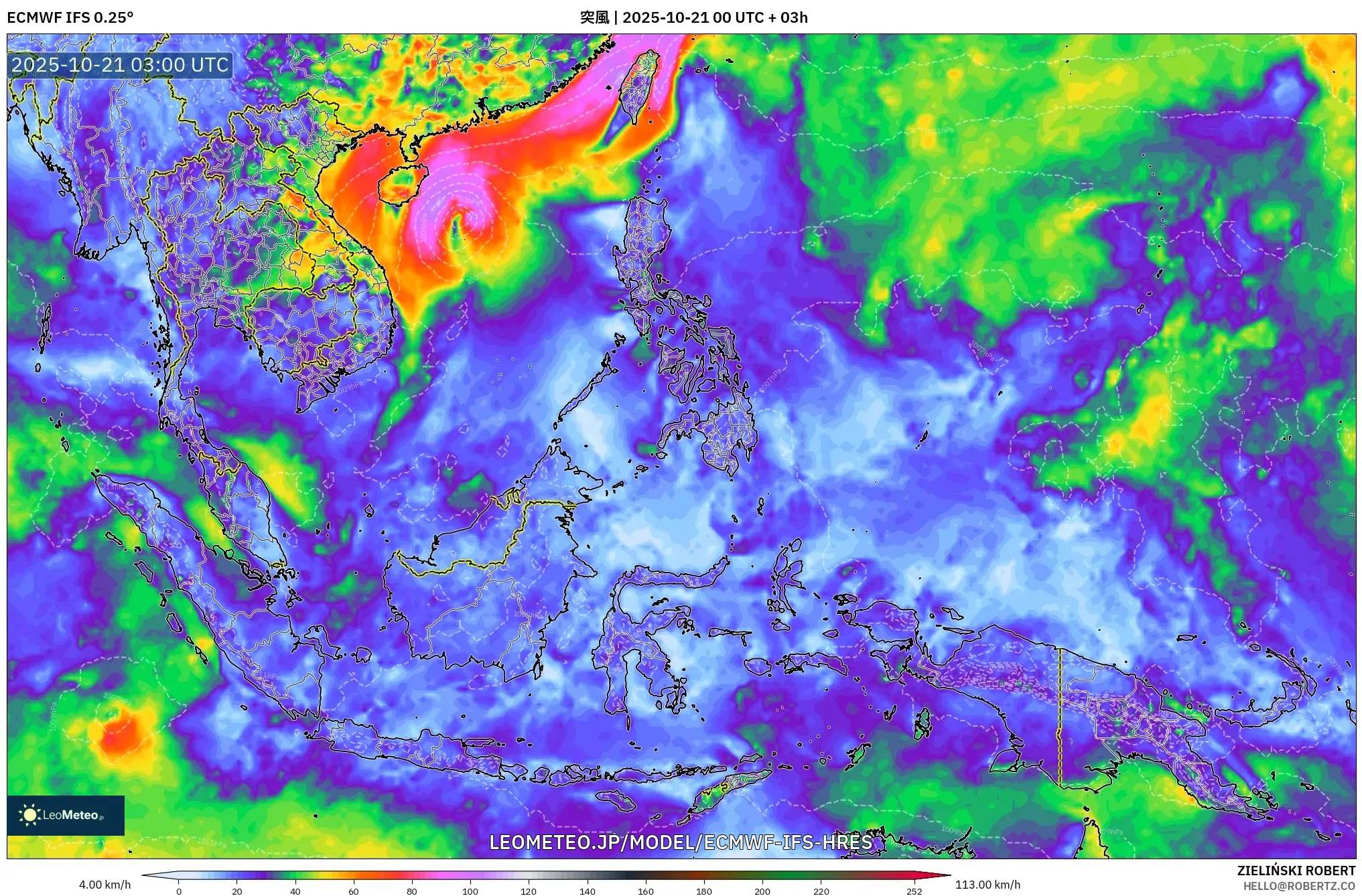 ECMWF IFS 0.25° model - 東南アジア, 突風 ECMWF IFS 0.25° model - 東南アジア, 突風