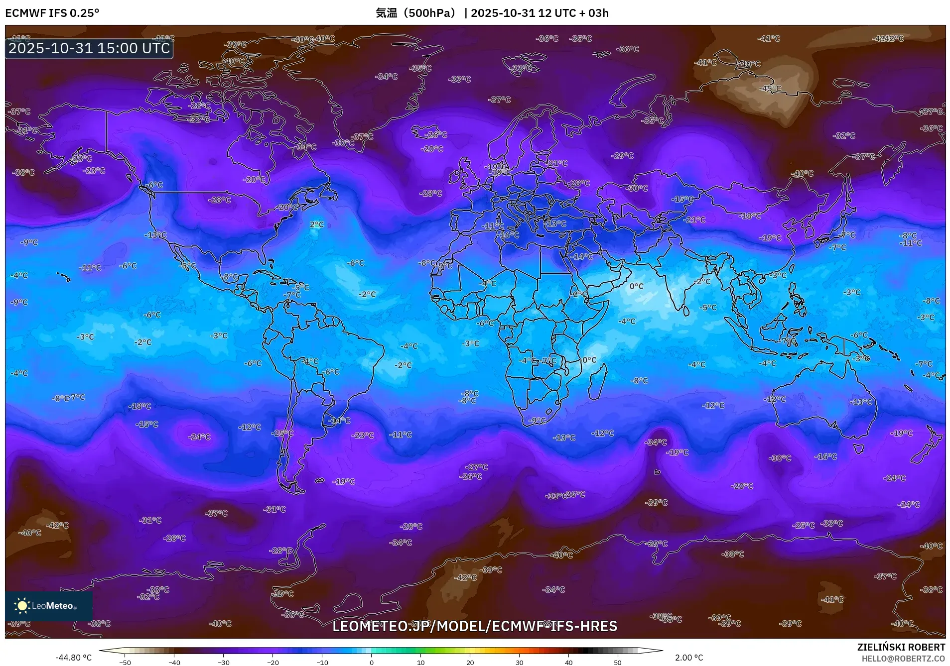 ECMWF IFS 0.25° model - 世界, 気温(500hPa) ECMWF IFS 0.25° model - 世界, 気温(500hPa)