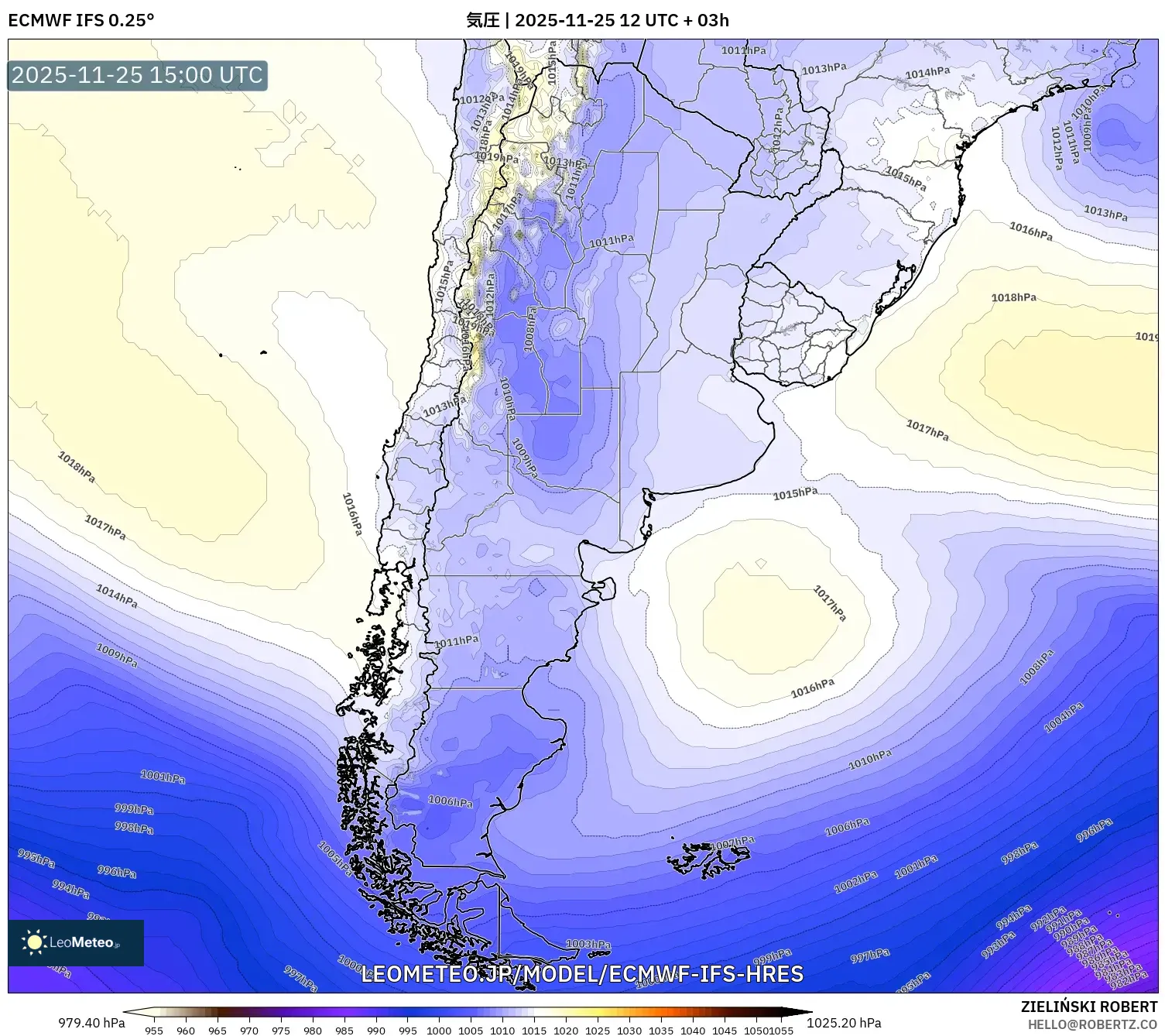 ECMWF IFS 0.25° model - アルゼンチン, 気圧