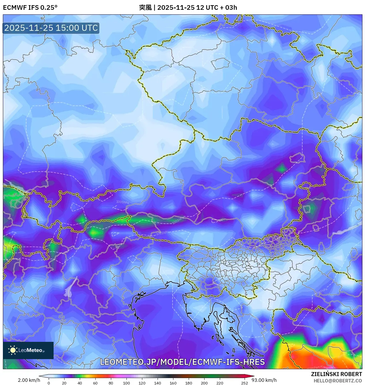 ECMWF IFS 0.25° model - オーストリア, 突風