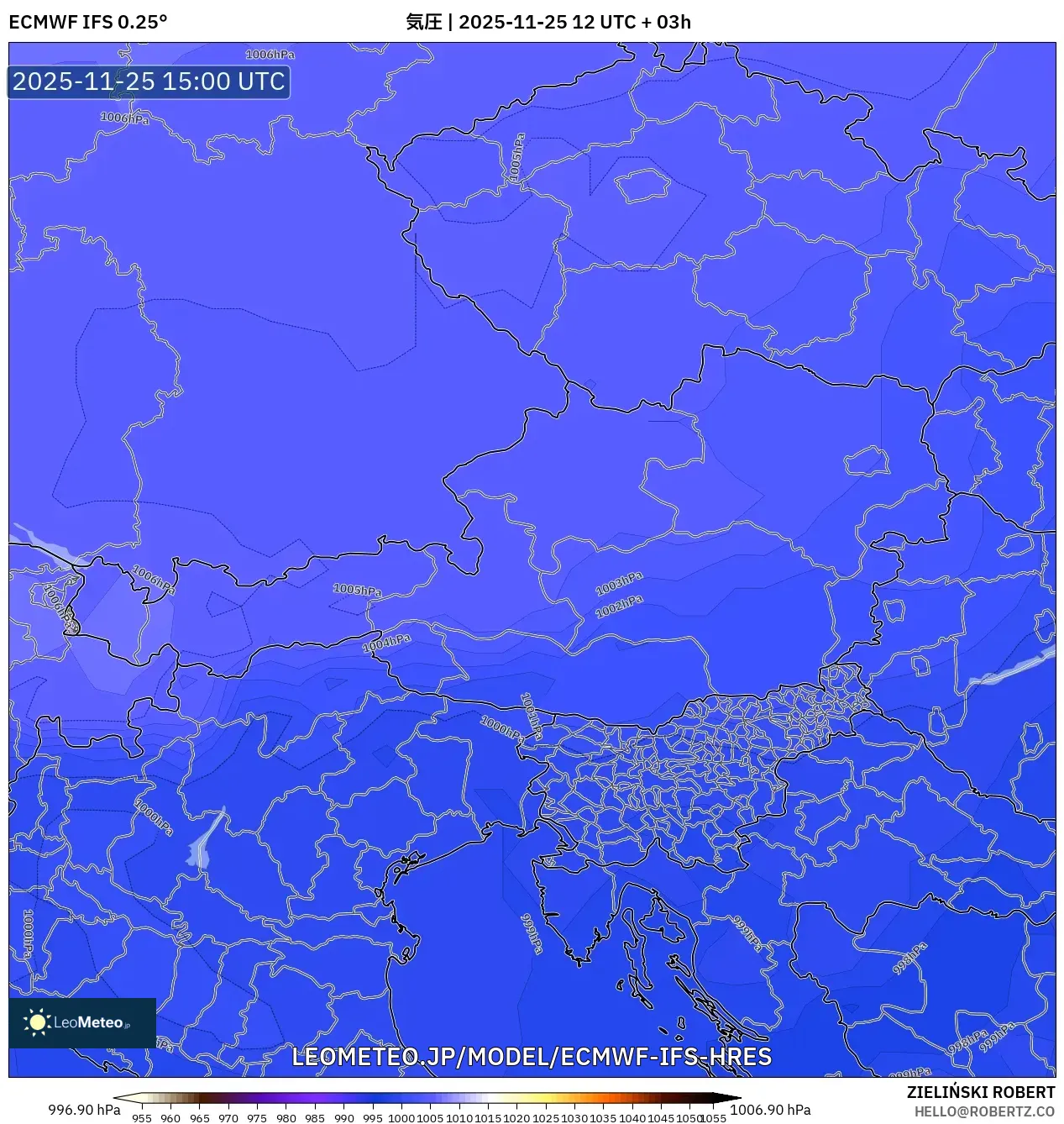 ECMWF IFS 0.25° model - オーストリア, 気圧