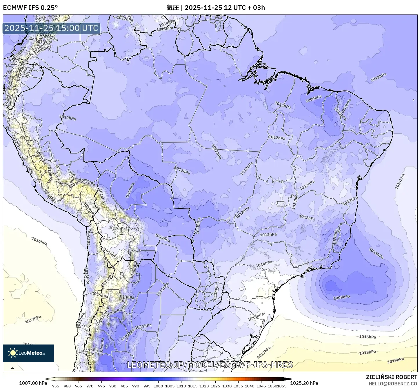 ECMWF IFS 0.25° model - ブラジル, 気圧