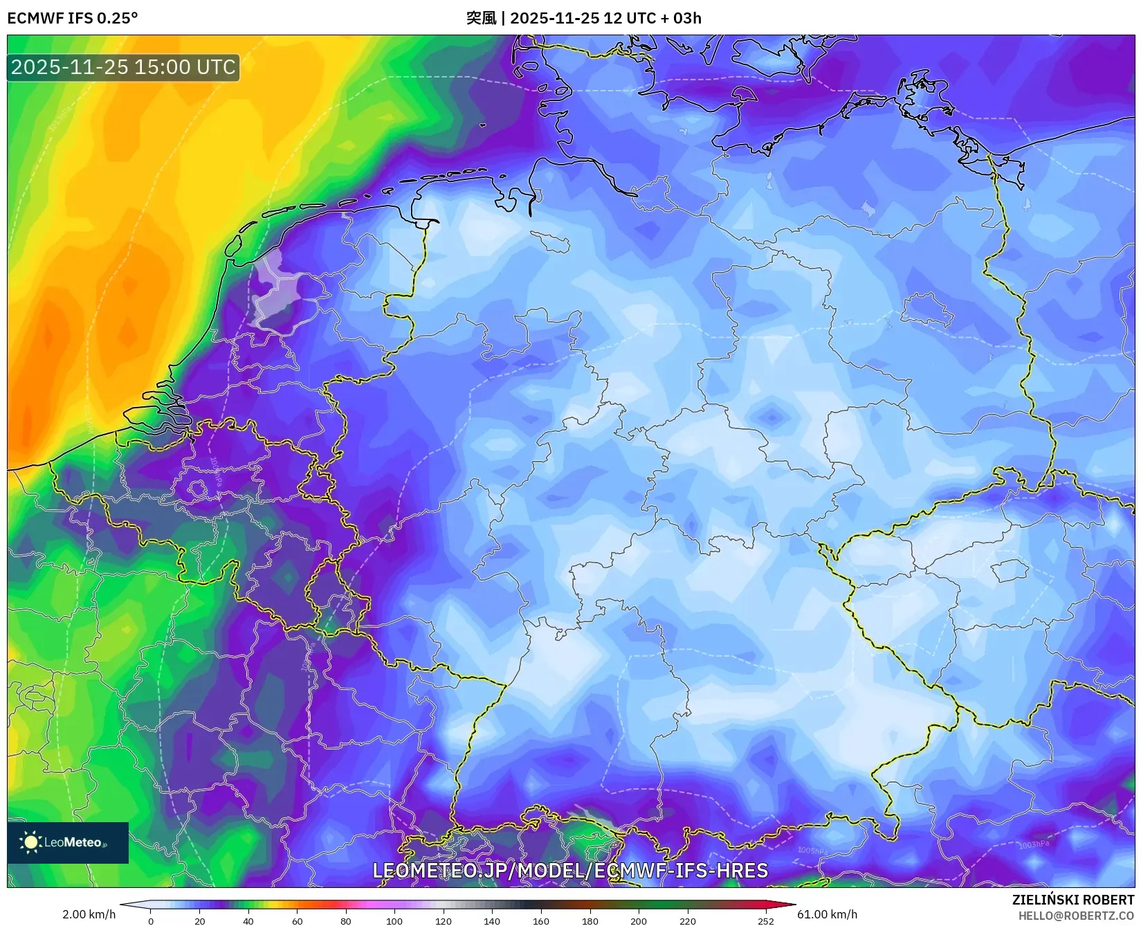 ECMWF IFS 0.25° model - ドイツ, 突風