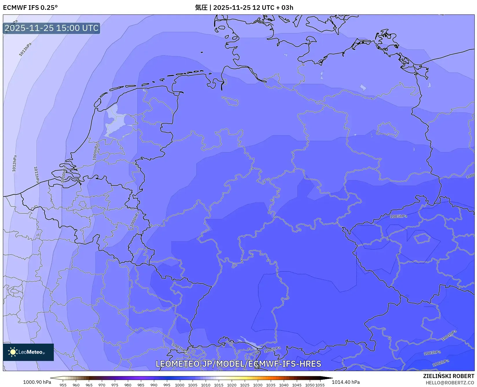 ECMWF IFS 0.25° model - ドイツ, 気圧