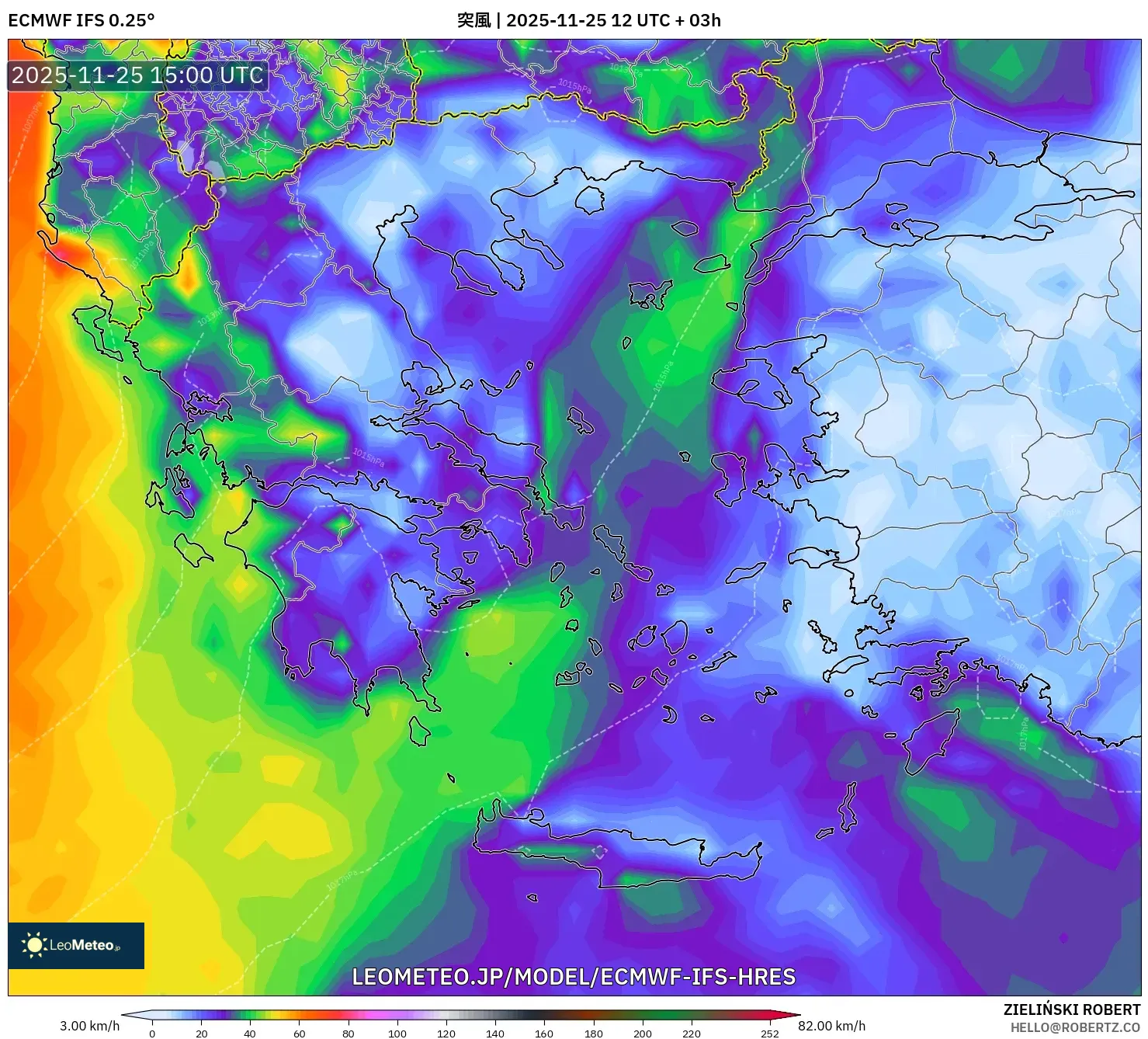 ECMWF IFS 0.25° model - ギリシャ, 突風