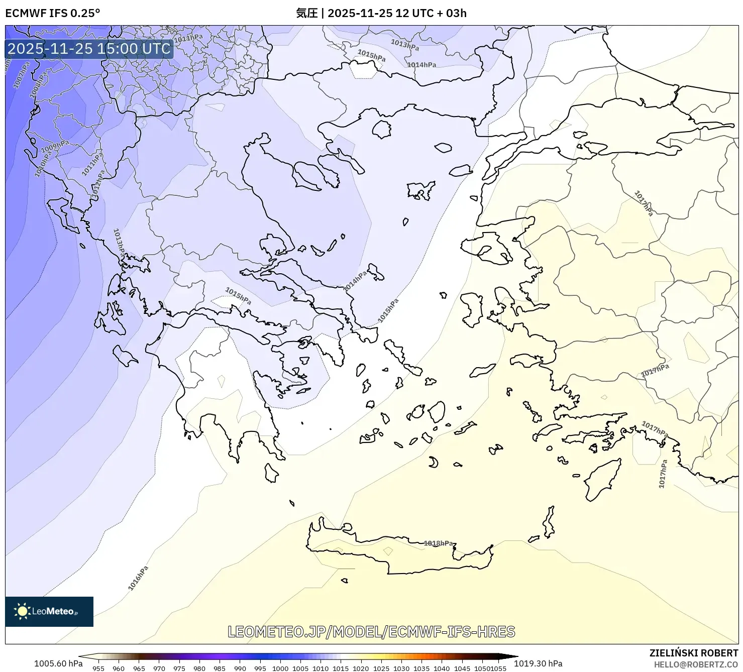 ECMWF IFS 0.25° model - ギリシャ, 気圧
