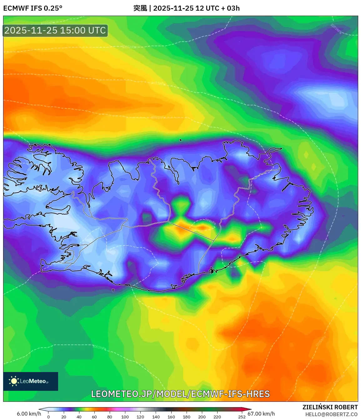 ECMWF IFS 0.25° model - アイスランド, 突風