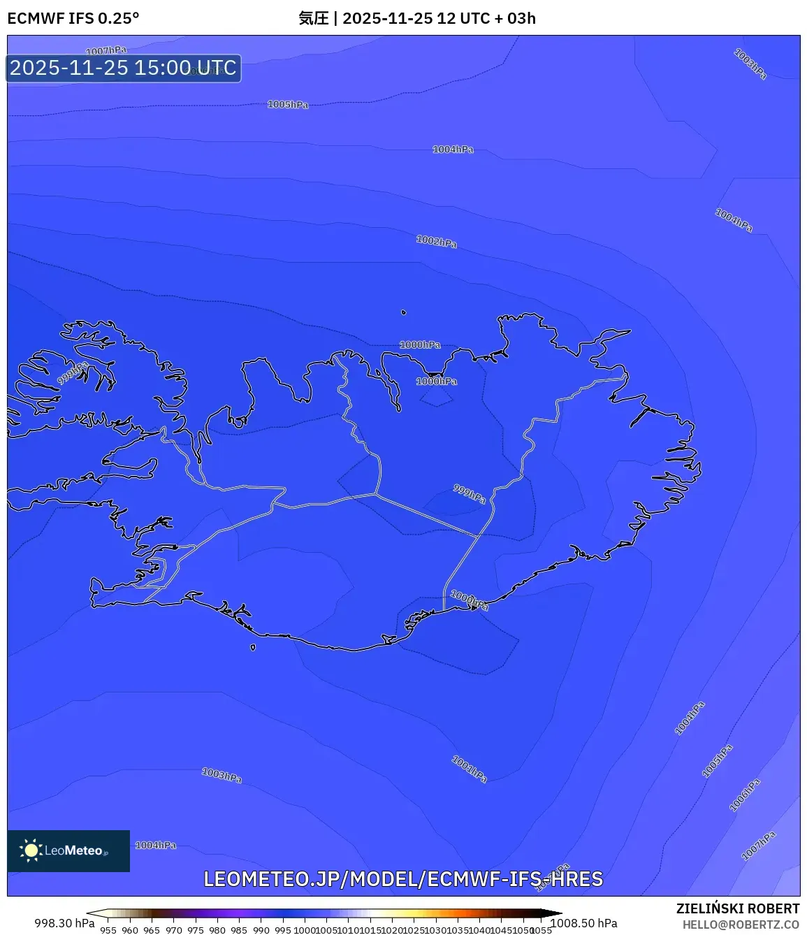 ECMWF IFS 0.25° model - アイスランド, 気圧