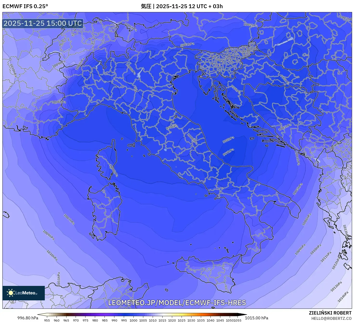 ECMWF IFS 0.25° model - イタリア, 気圧