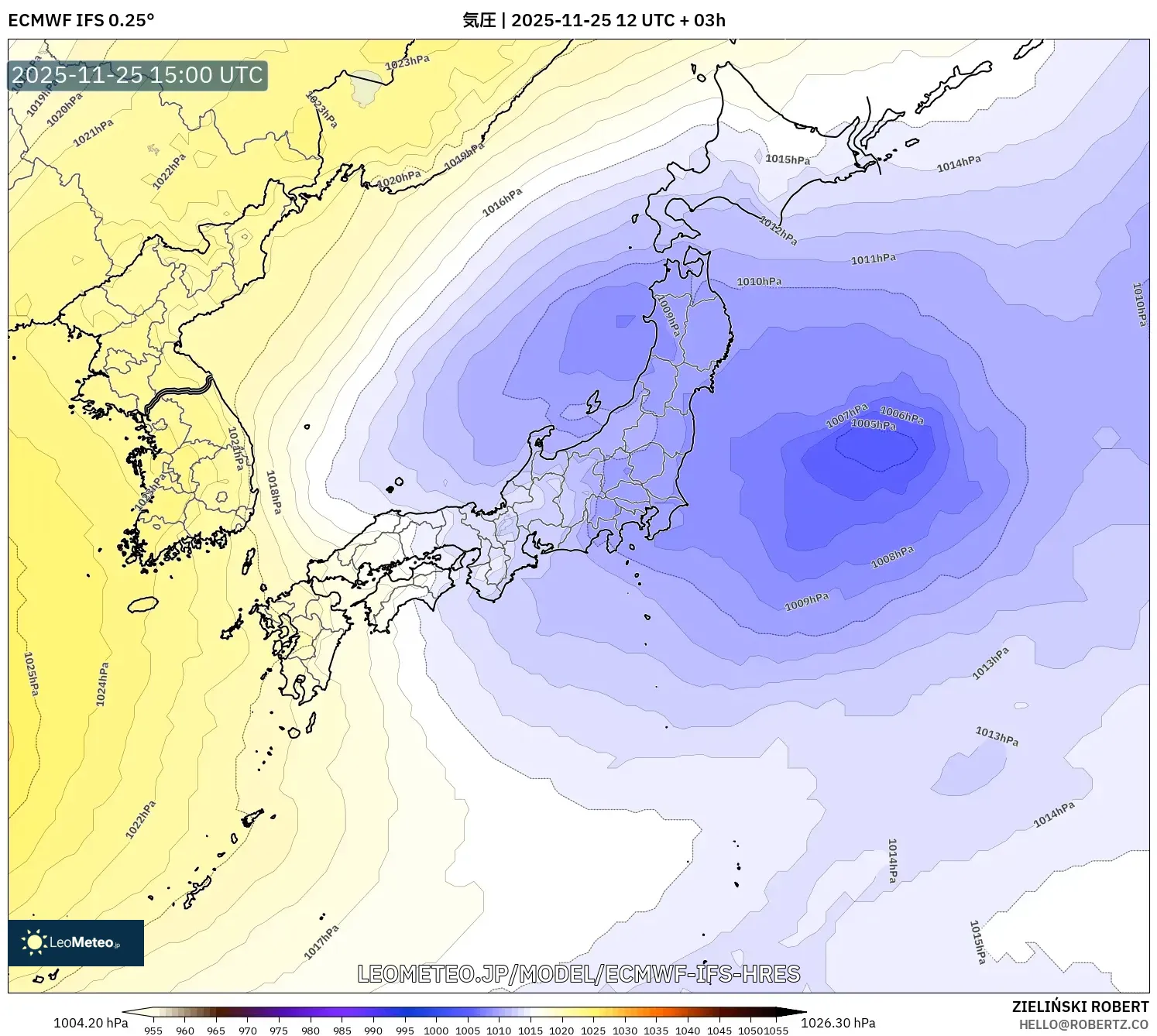 ECMWF IFS 0.25° model - 日本, 気圧