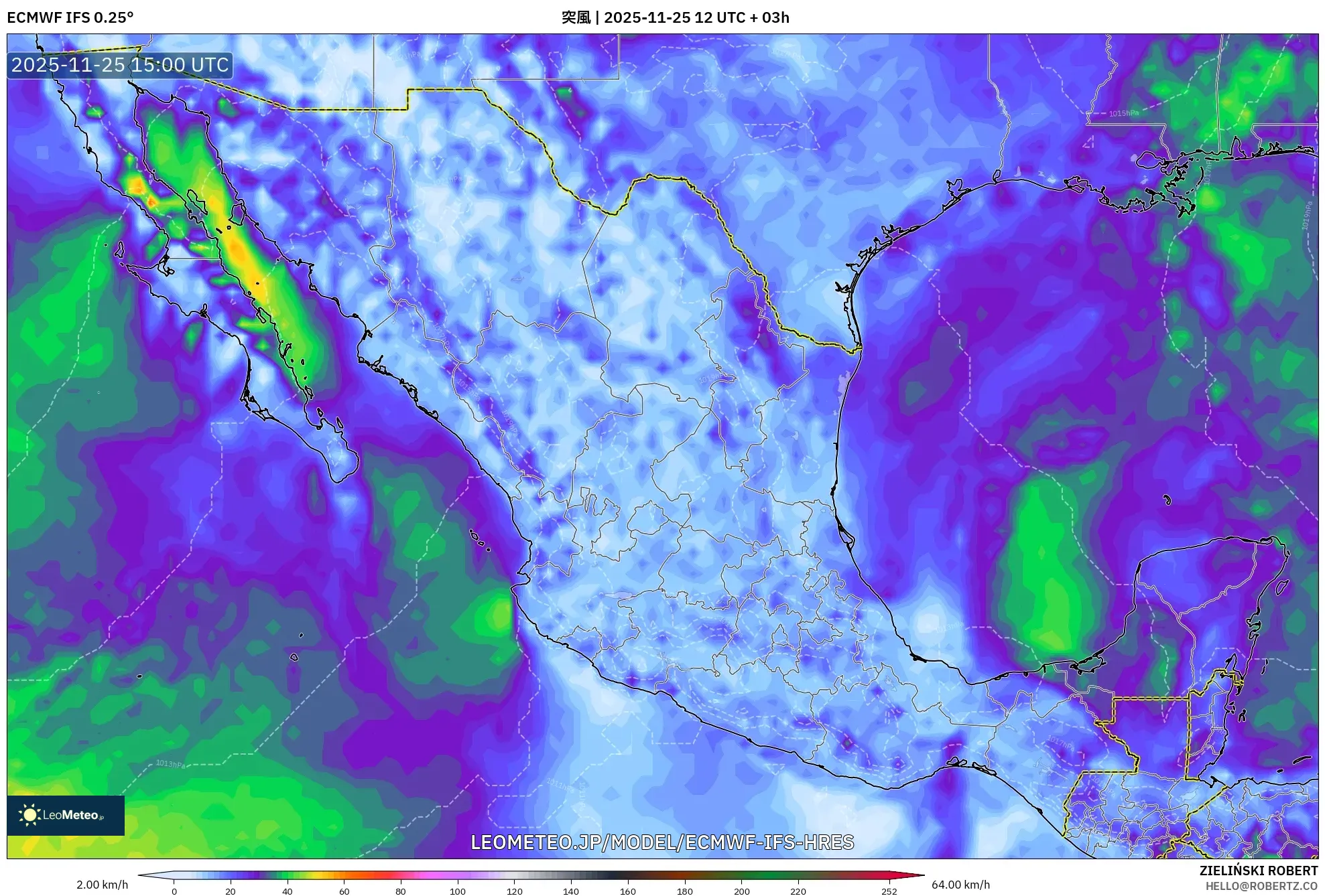 ECMWF IFS 0.25° model - メキシコ, 突風