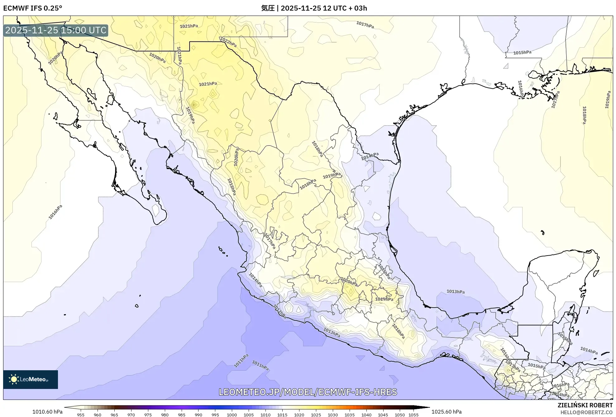 ECMWF IFS 0.25° model - メキシコ, 気圧