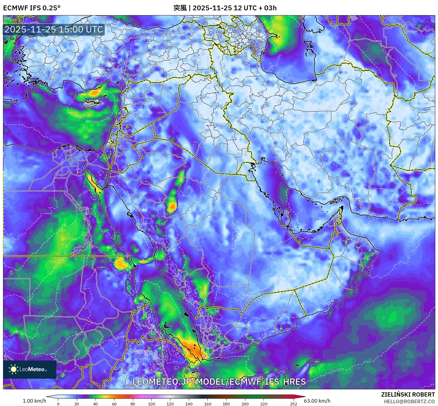 ECMWF IFS 0.25° model - 中東, 突風