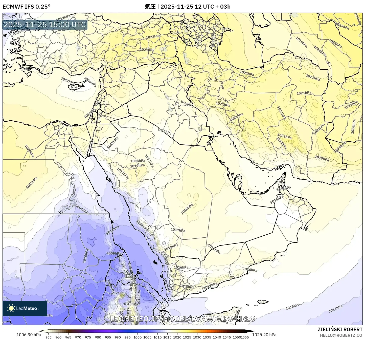 ECMWF IFS 0.25° model - 中東, 気圧