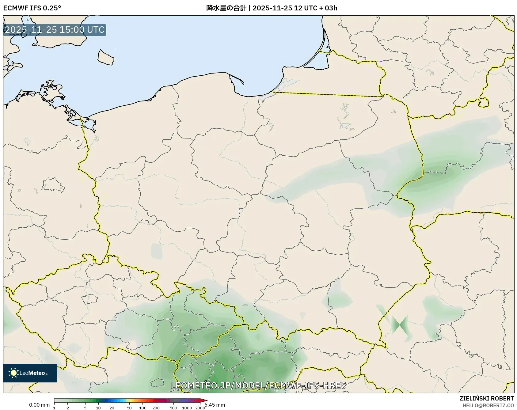 ECMWF IFS 0.25° model - ポーランド, 降水量の合計