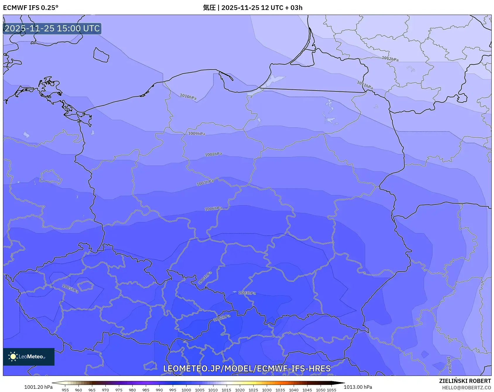ECMWF IFS 0.25° model - ポーランド, 気圧
