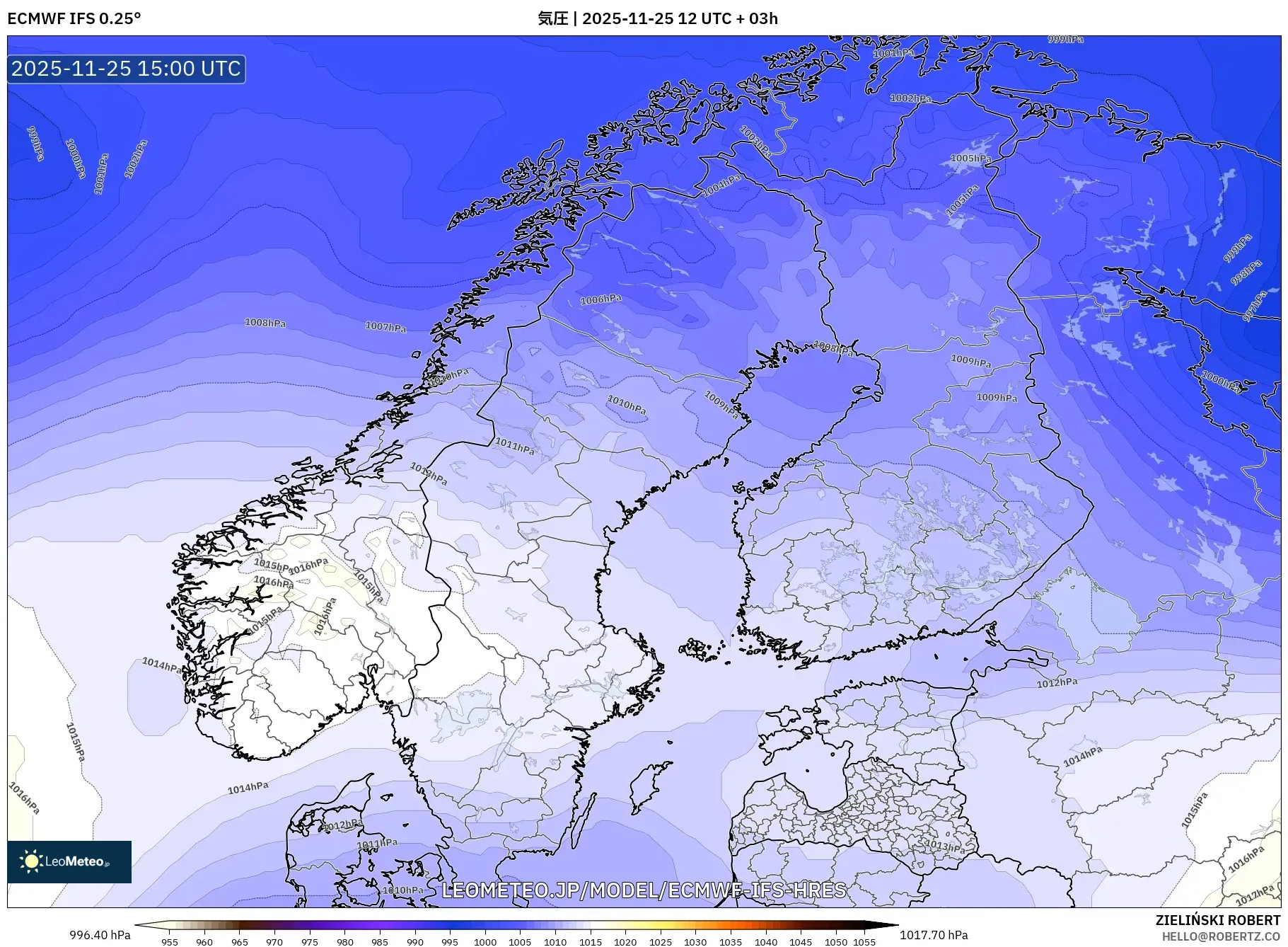 ECMWF IFS 0.25° model - スカンジナビア, 気圧