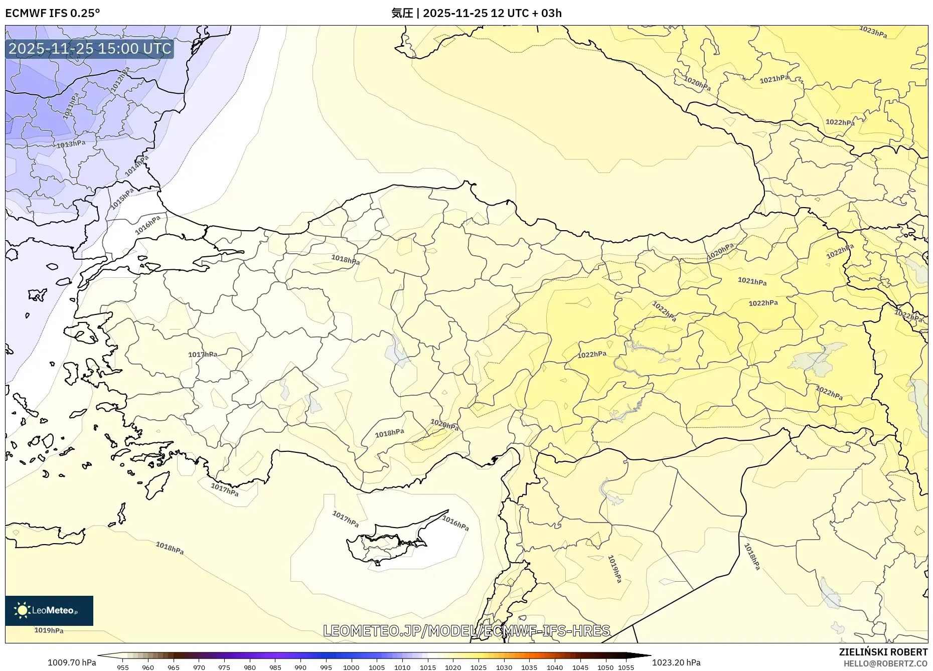 ECMWF IFS 0.25° model - トルコ, 気圧