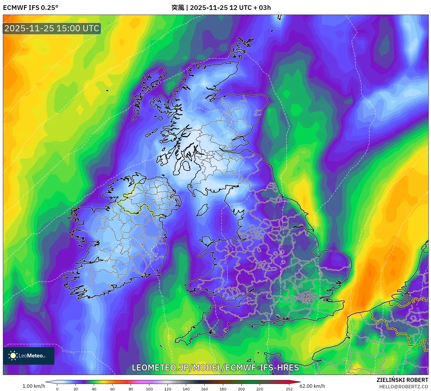 ECMWF IFS 0.25° model - イギリス, 突風