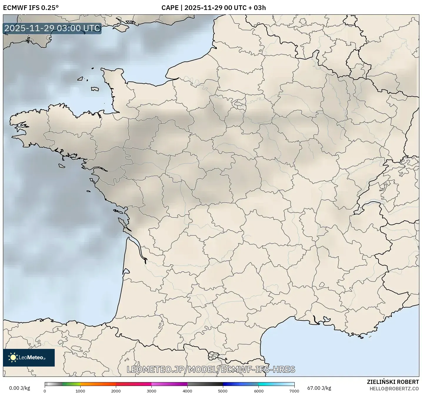 ECMWF IFS 0.25° model - フランス, CAPE