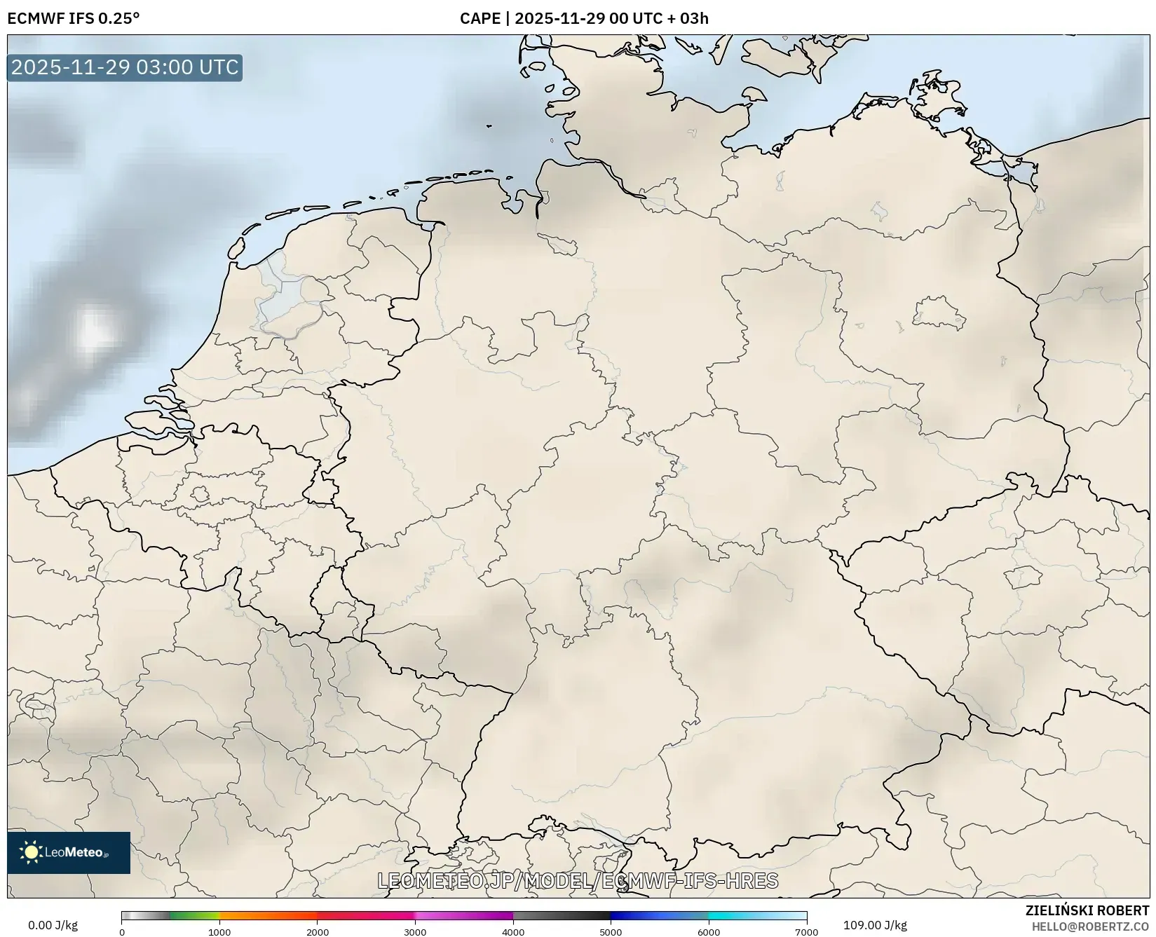 ECMWF IFS 0.25° model - ドイツ, CAPE