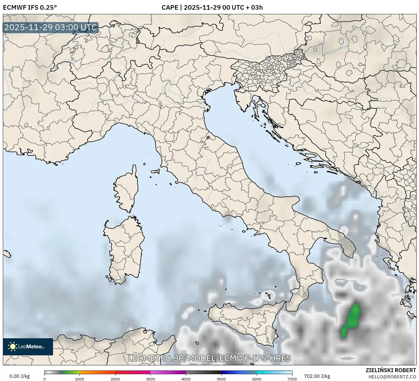 ECMWF IFS 0.25° model - イタリア, CAPE