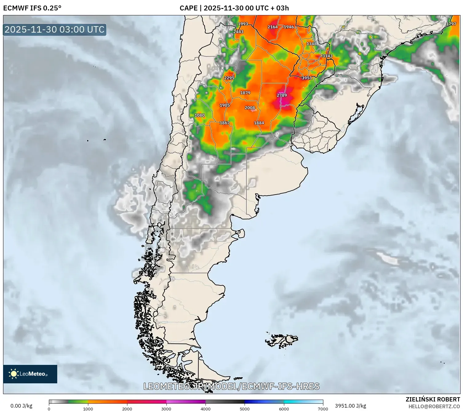 ECMWF IFS 0.25° model - アルゼンチン, CAPE