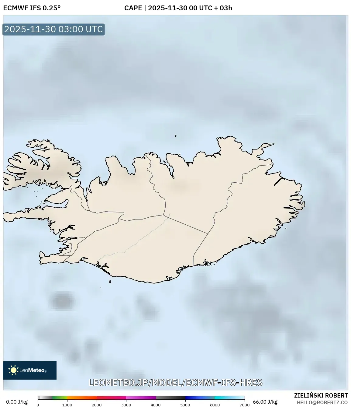 ECMWF IFS 0.25° model - アイスランド, CAPE