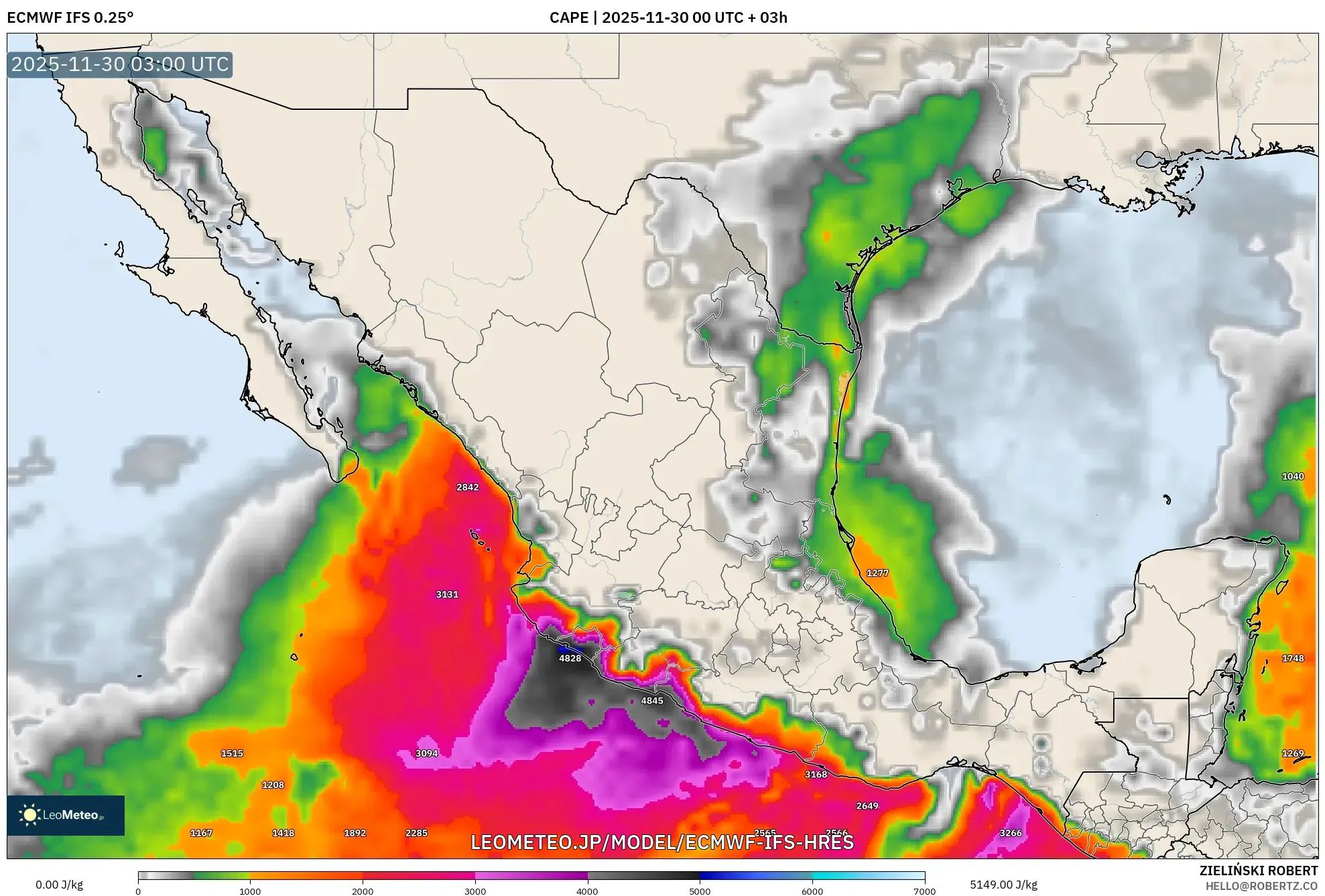 ECMWF IFS 0.25° model - メキシコ, CAPE