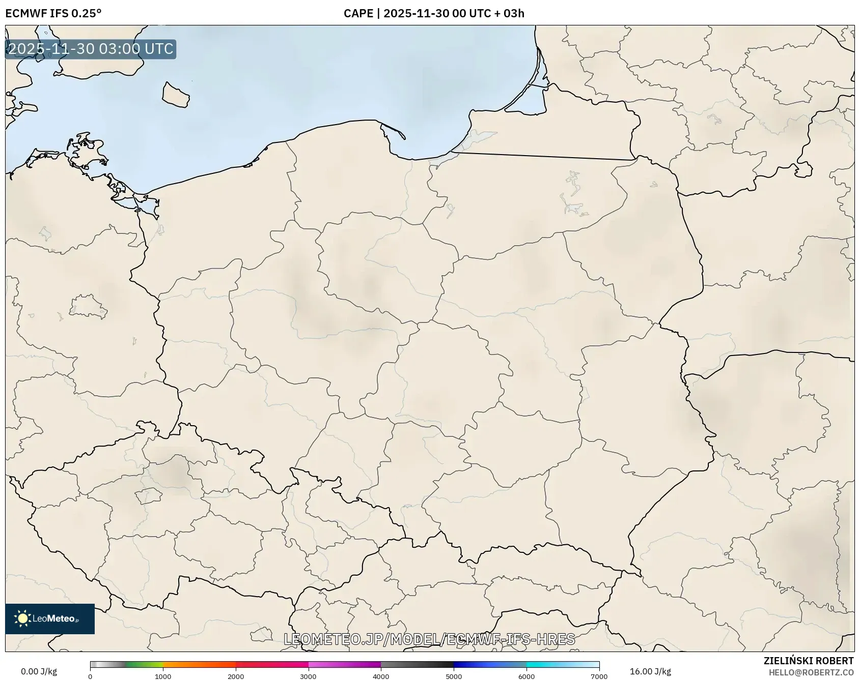 ECMWF IFS 0.25° model - ポーランド, CAPE