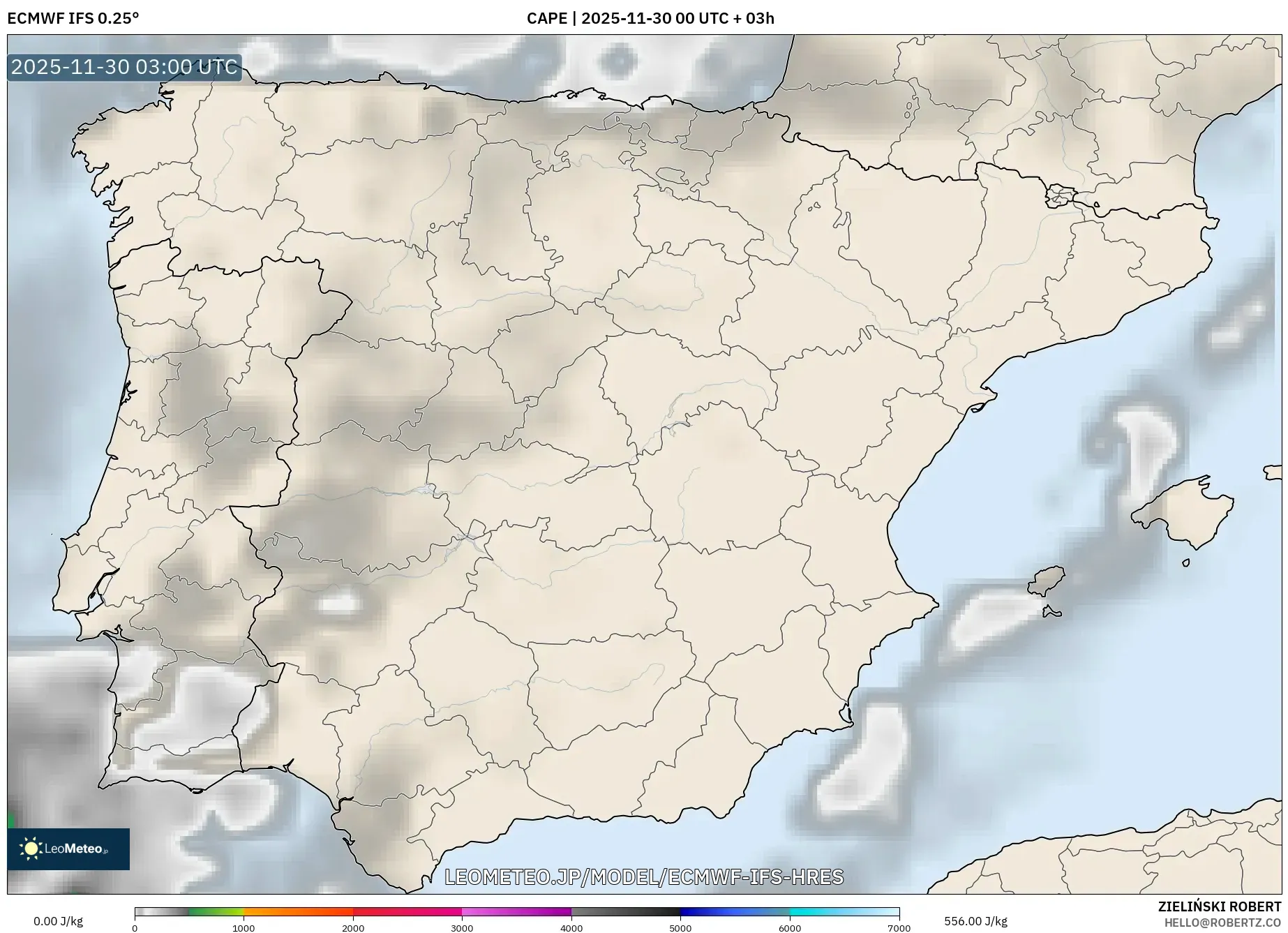 ECMWF IFS 0.25° model - スペイン, CAPE