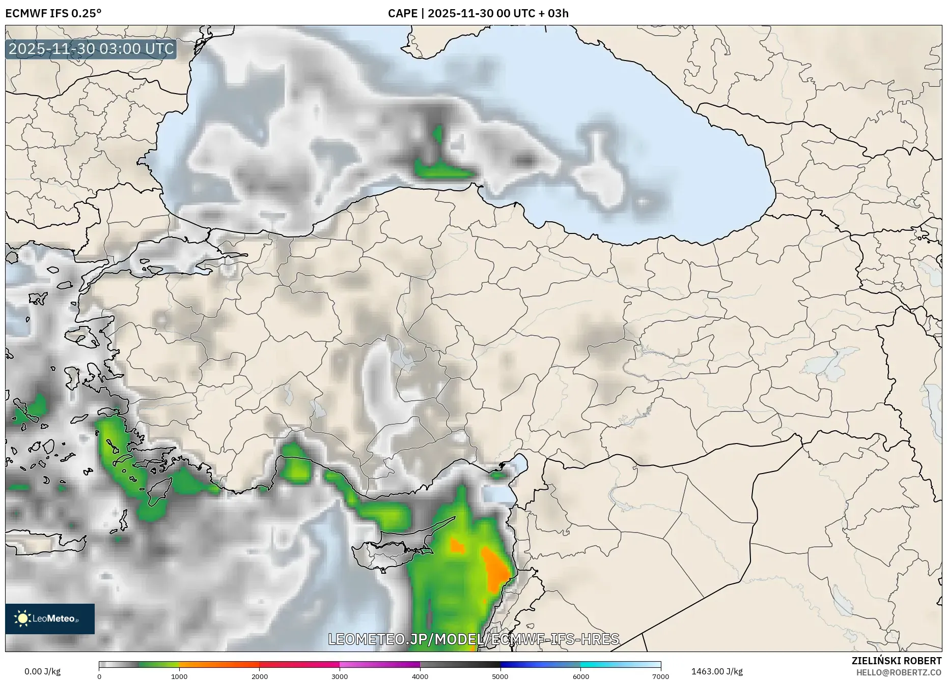 ECMWF IFS 0.25° model - トルコ, CAPE