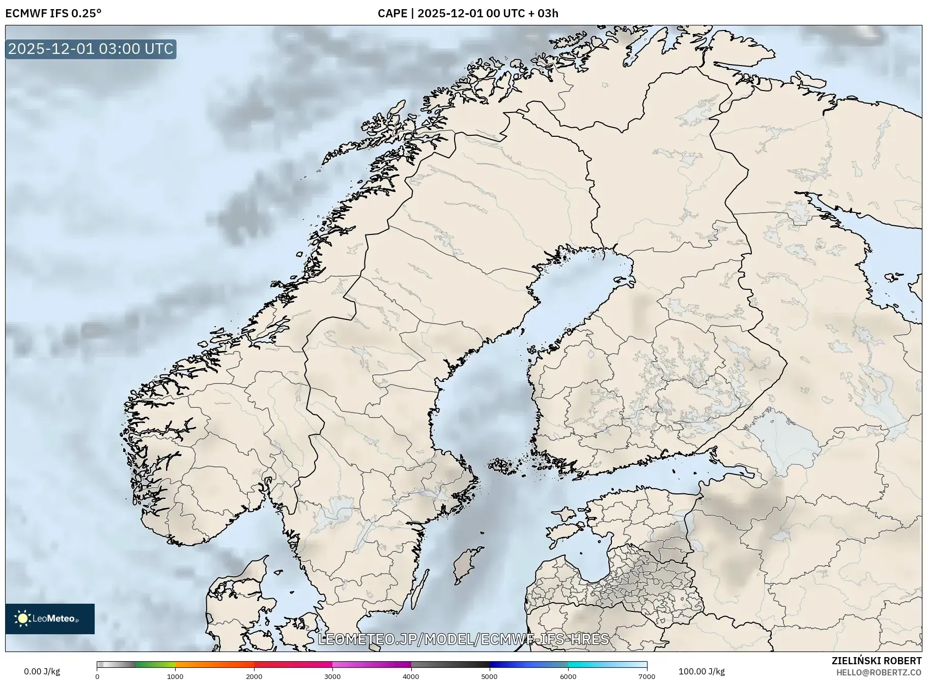 ECMWF IFS 0.25° model - スカンジナビア, CAPE