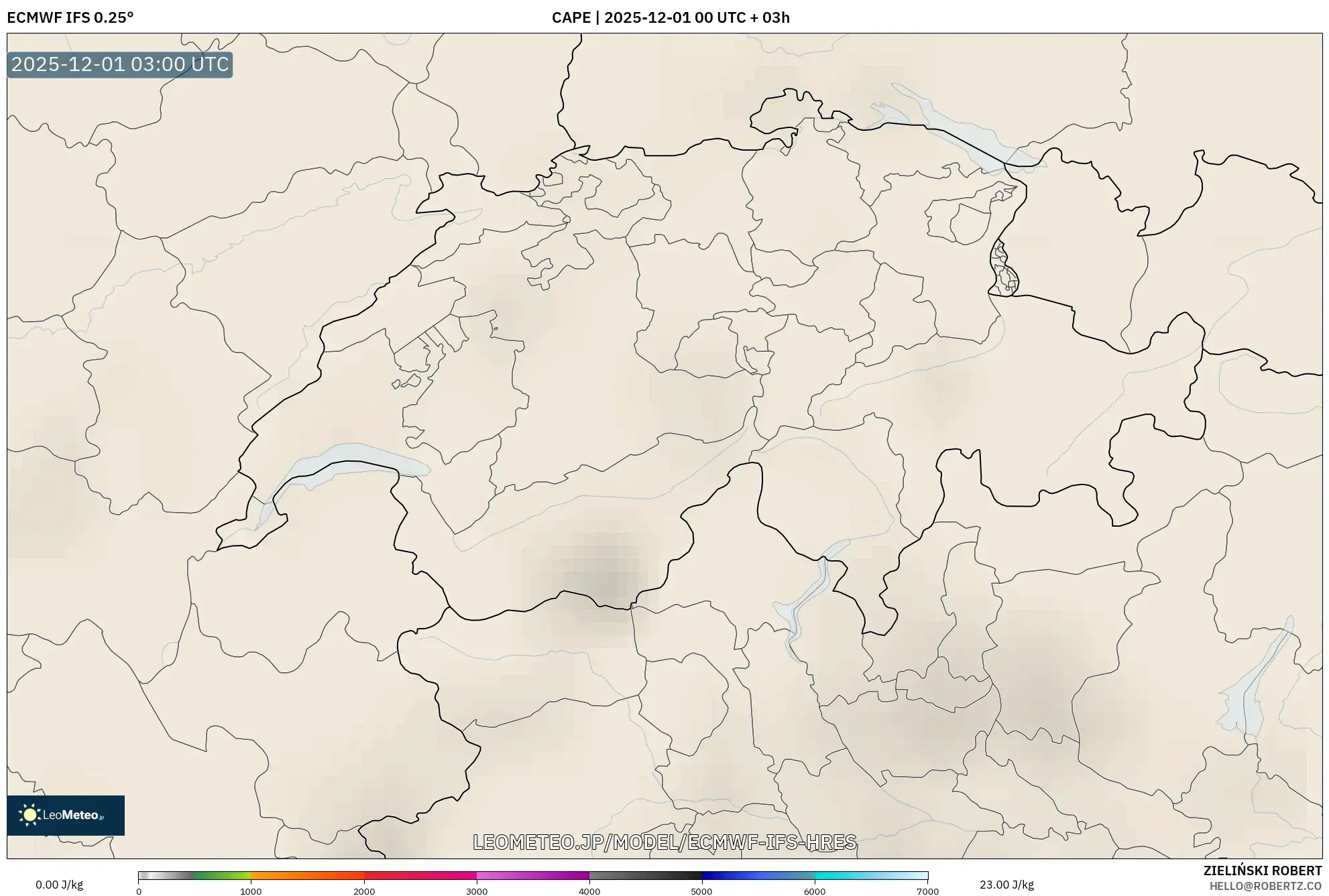 ECMWF IFS 0.25° model - スイス, CAPE