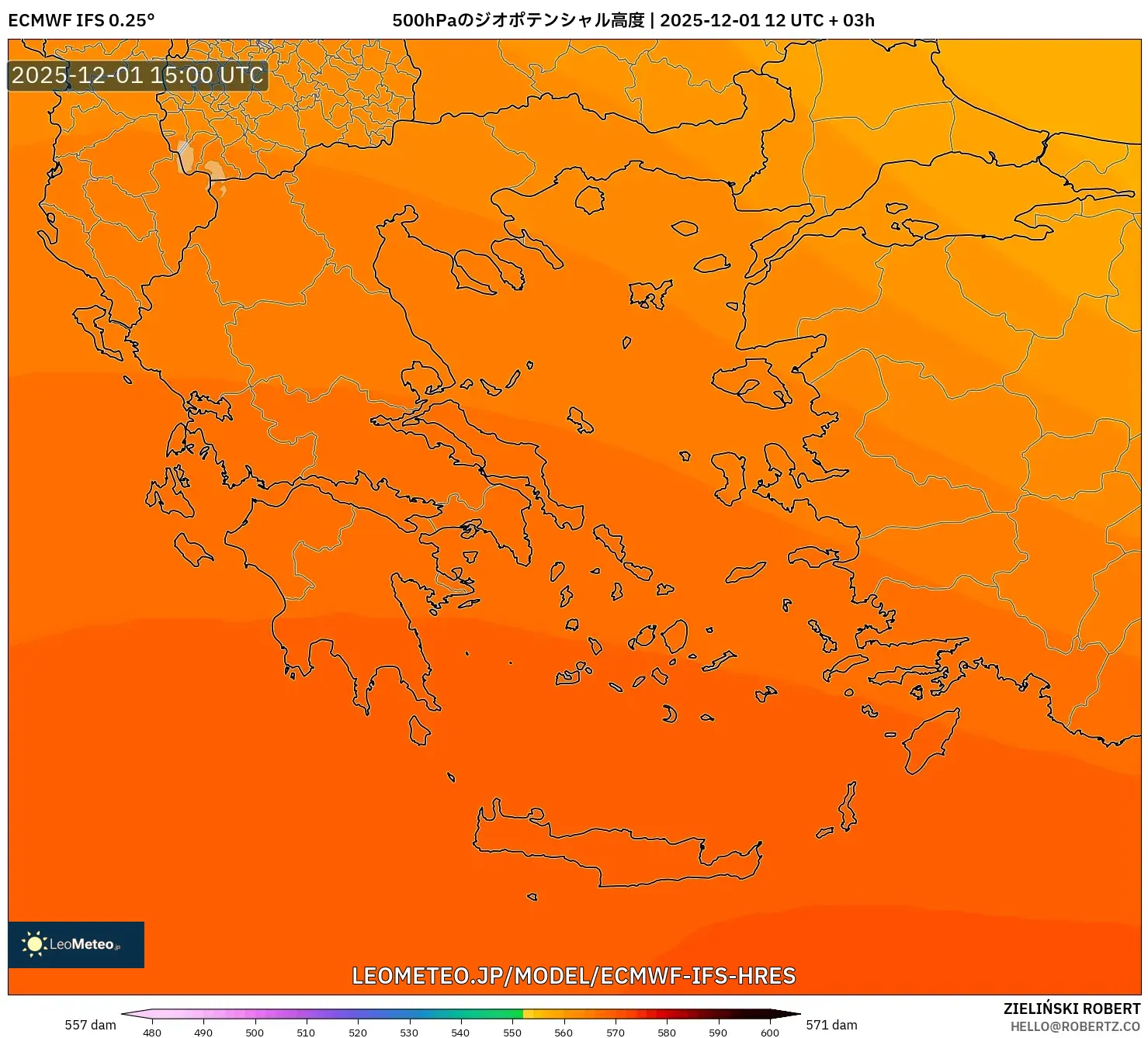 ECMWF IFS 0.25° model - ギリシャ, 500hPaのジオポテンシャル高度